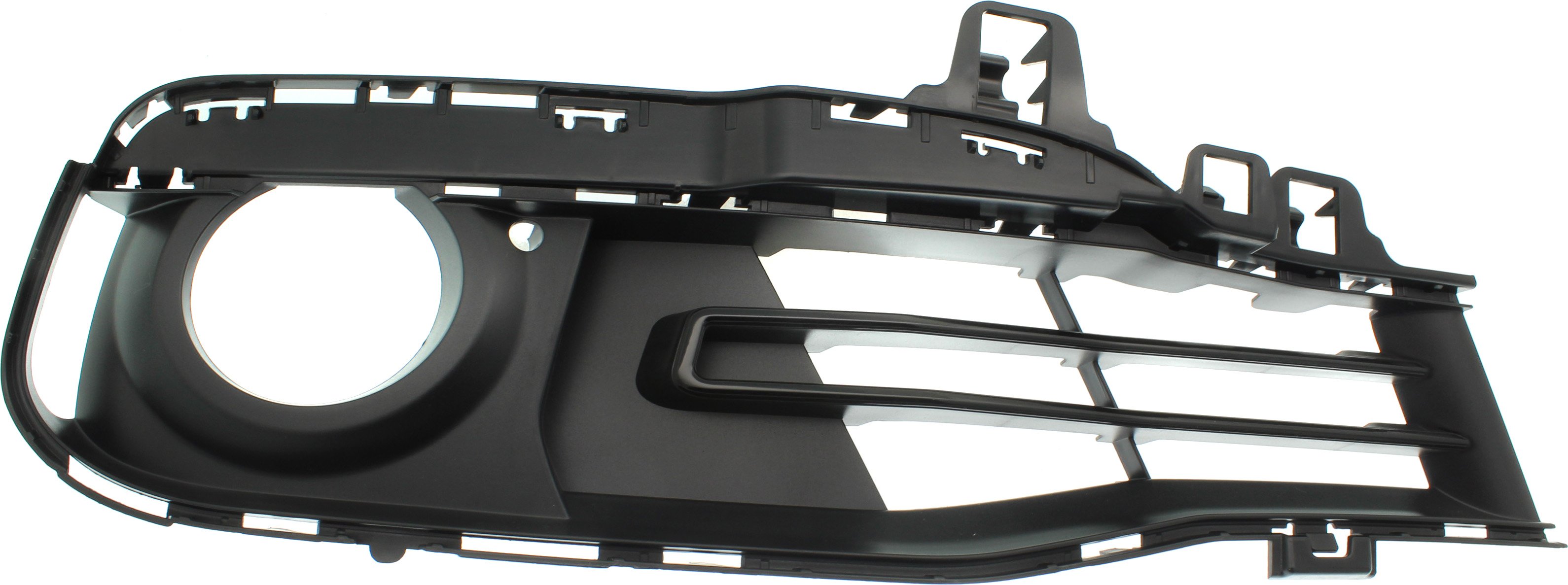 Front Fog Light Molding for BMW 3-Series 2016-2019, Right (Passenger), Textured Black with Chrome Insert, Luxury Line/Standard without M Sport Package, Sedan/Wagon, Replacement Models: 316i, 318i, 320i, 328i, 330i, 340i, 335i.