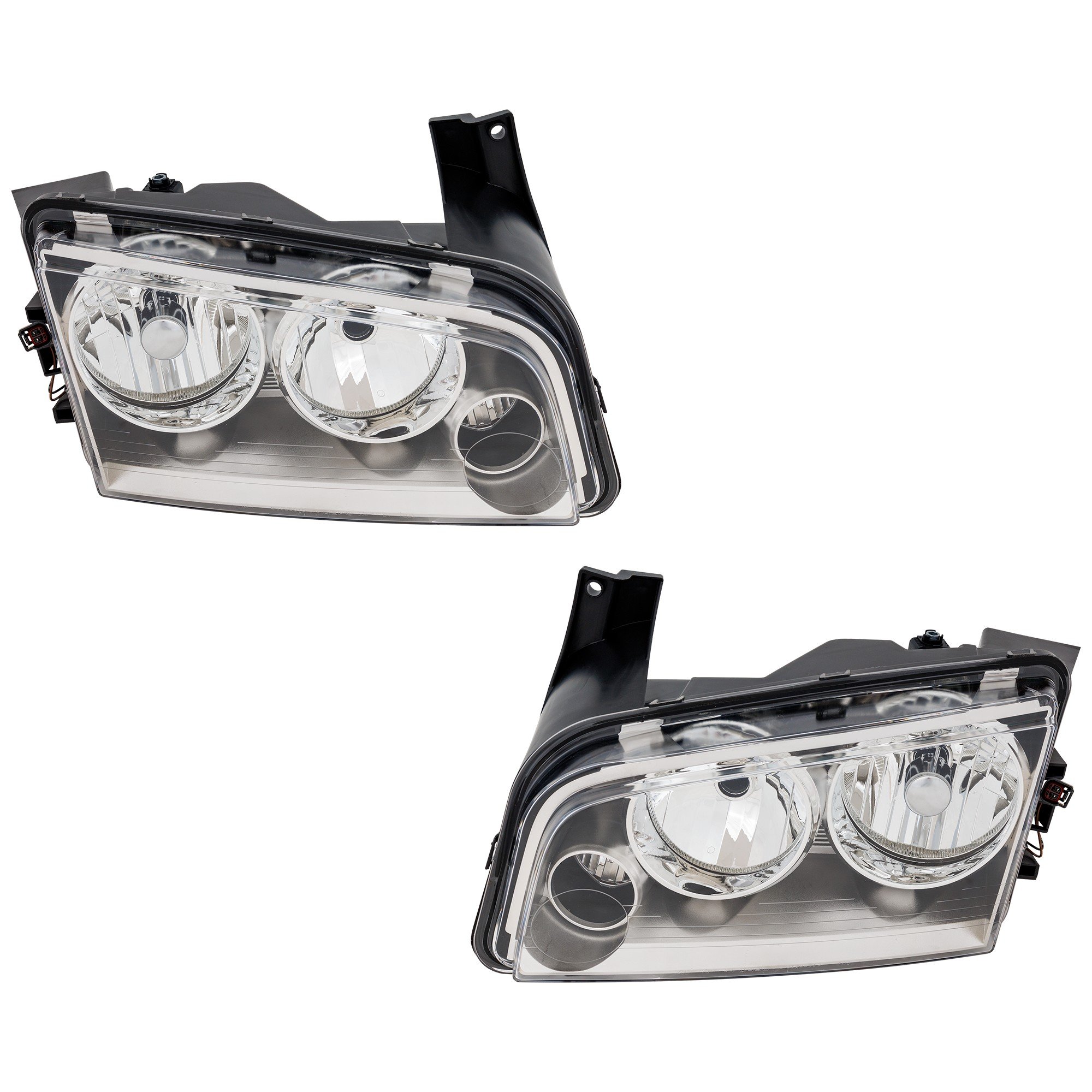 Headlight for Dodge Charger 2007-2010, Right (Passenger) and Left (Driver), Lens and Housing, Halogen, Clear Lens, From November 8, 2006, 2-Piece, Replacement