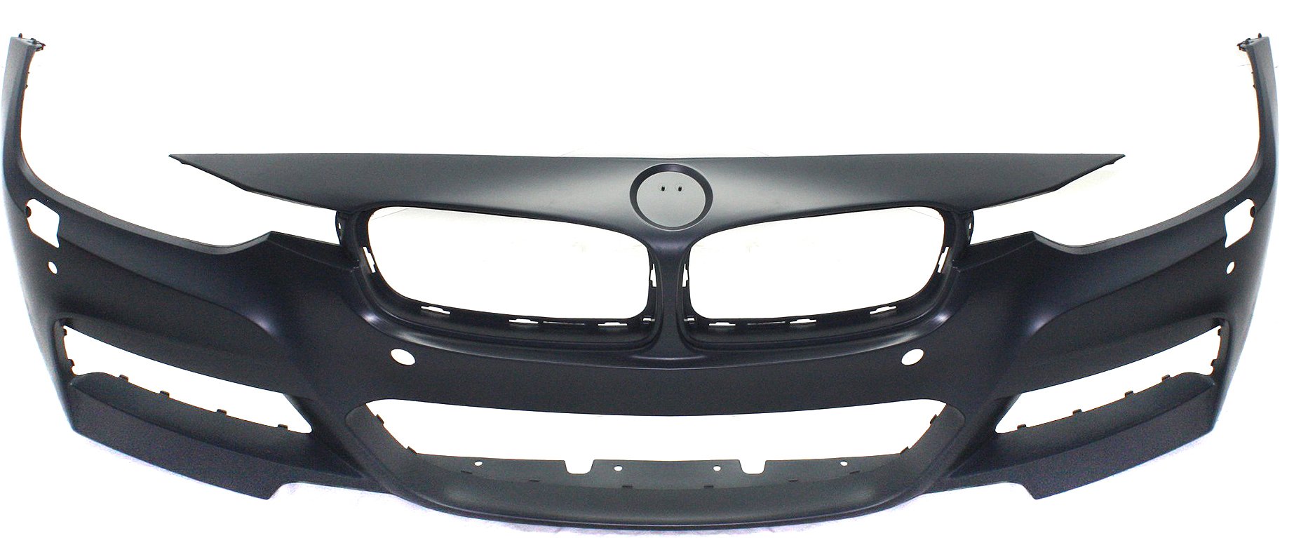 Front Bumper Cover Primed (Ready to Paint) for BMW 3-Series (2013-2019) with M Sport Line and Headlight Washer/ Parking Distance Control Sensor Holes/ Integrated Park Assist System, without Camera, for Sedan/Wagon (2013-2018), Replacement
