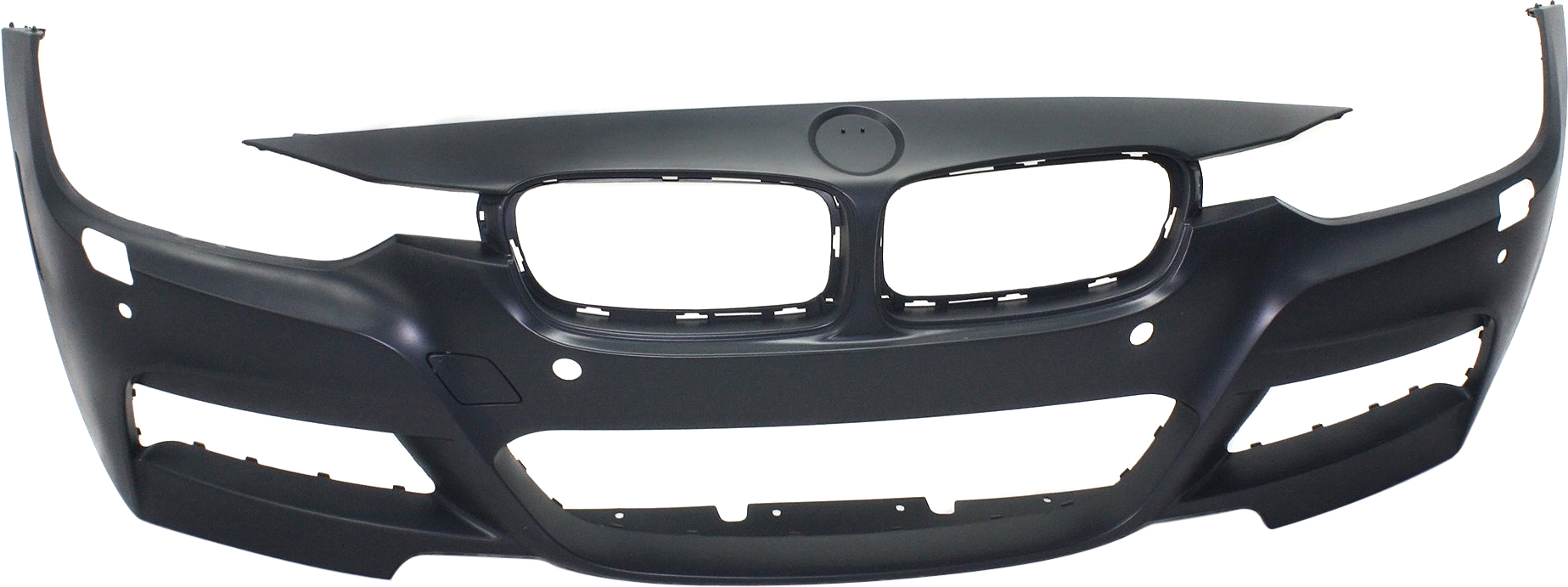 Front Bumper Cover for BMW 3-Series (2013-2019), Primed (Ready to Paint), with M Sport Line, Headlight Washer and Parking Distance Control Sensor Holes, without Intelligent Park Assist System/Camera, for Sedan/Wagon (2013-2018), Replacement