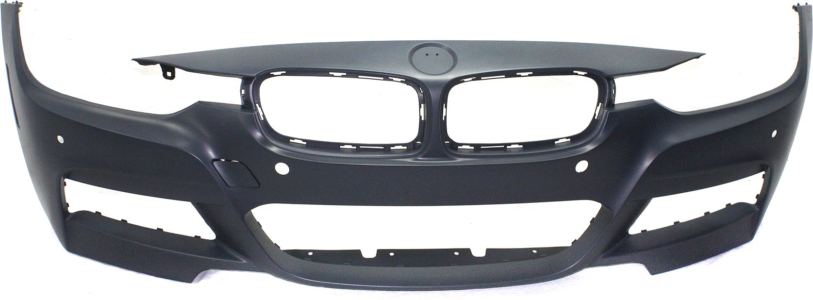 Front Bumper Cover for 2013-2019 BMW 3-Series, Primed (Ready to Paint), with M Sport Line, without Headlight Washer Holes or Intelligent Park Assist System, with Park Distance Control Sensor Holes and Camera, compatible with 2013-2018 Sedan/Wagon Models, Replacement