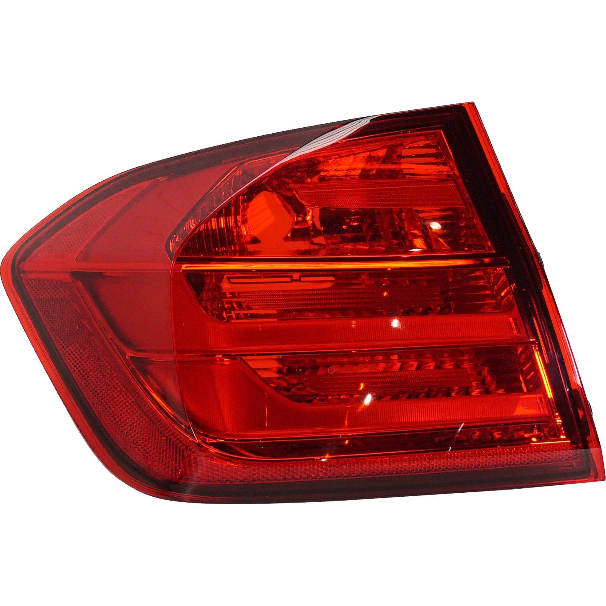 Outer Tail Light for BMW 3-Series 2012-2015, Left (Driver), Lens and Housing, Halogen, Replacement Models: 320i, 328i, 335i, 328d, 330e, 340i.