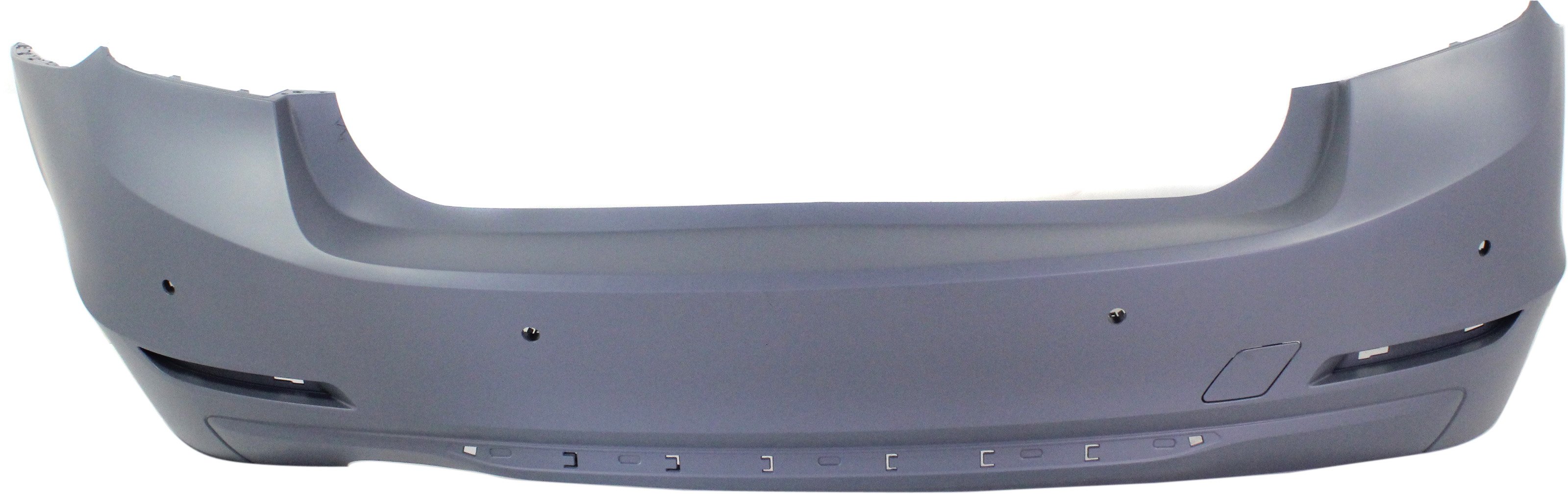 Rear Bumper Cover for BMW 328I (2012-2015), Primed (Ready to Paint), Luxury/Modern/Sport Line, Sedan, Without M Sport Package, With Park Distance Control Sensor Holes, Replacement
