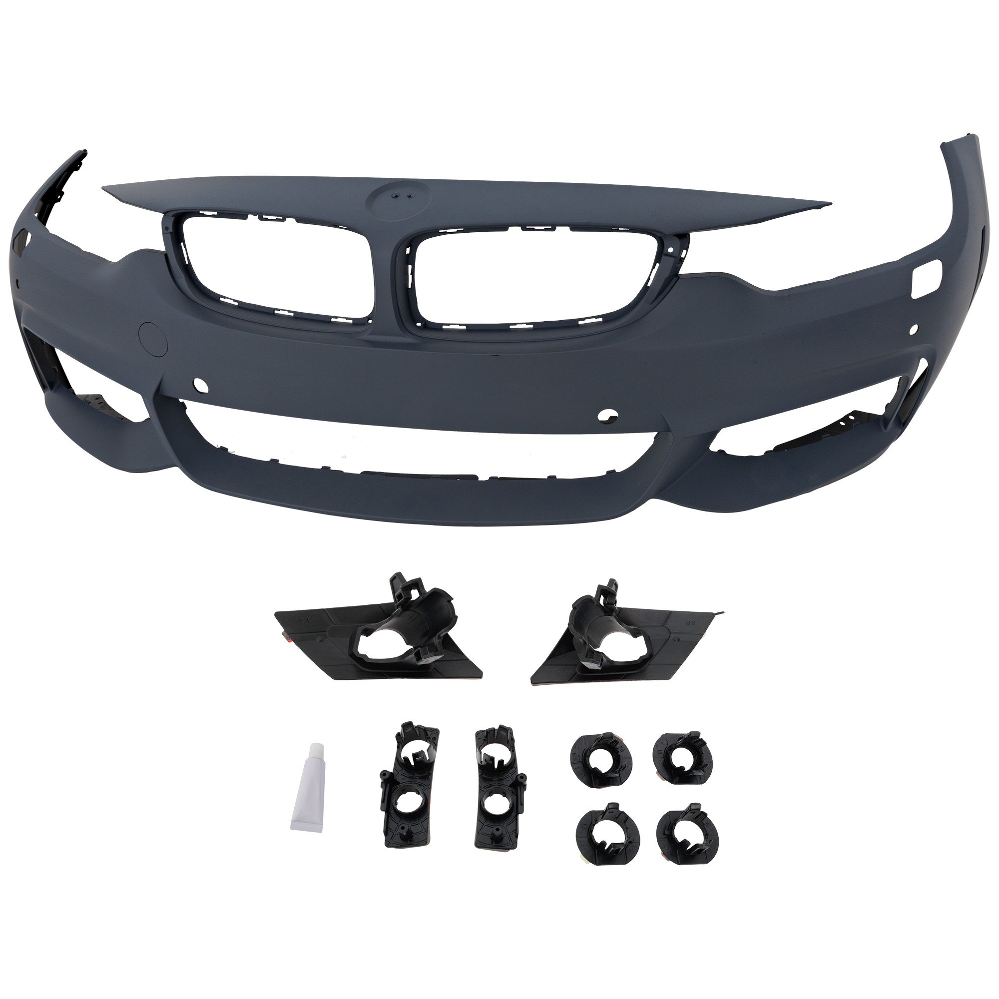 Front Bumper Cover for BMW 4-Series 2014-2020, Primed (Ready to Paint), with M Sport Package, with Headlight Washer/Park Distance Control Sensor Holes/Camera, without Park Assist Sensor Holes, Replacement (CAPA Certified)