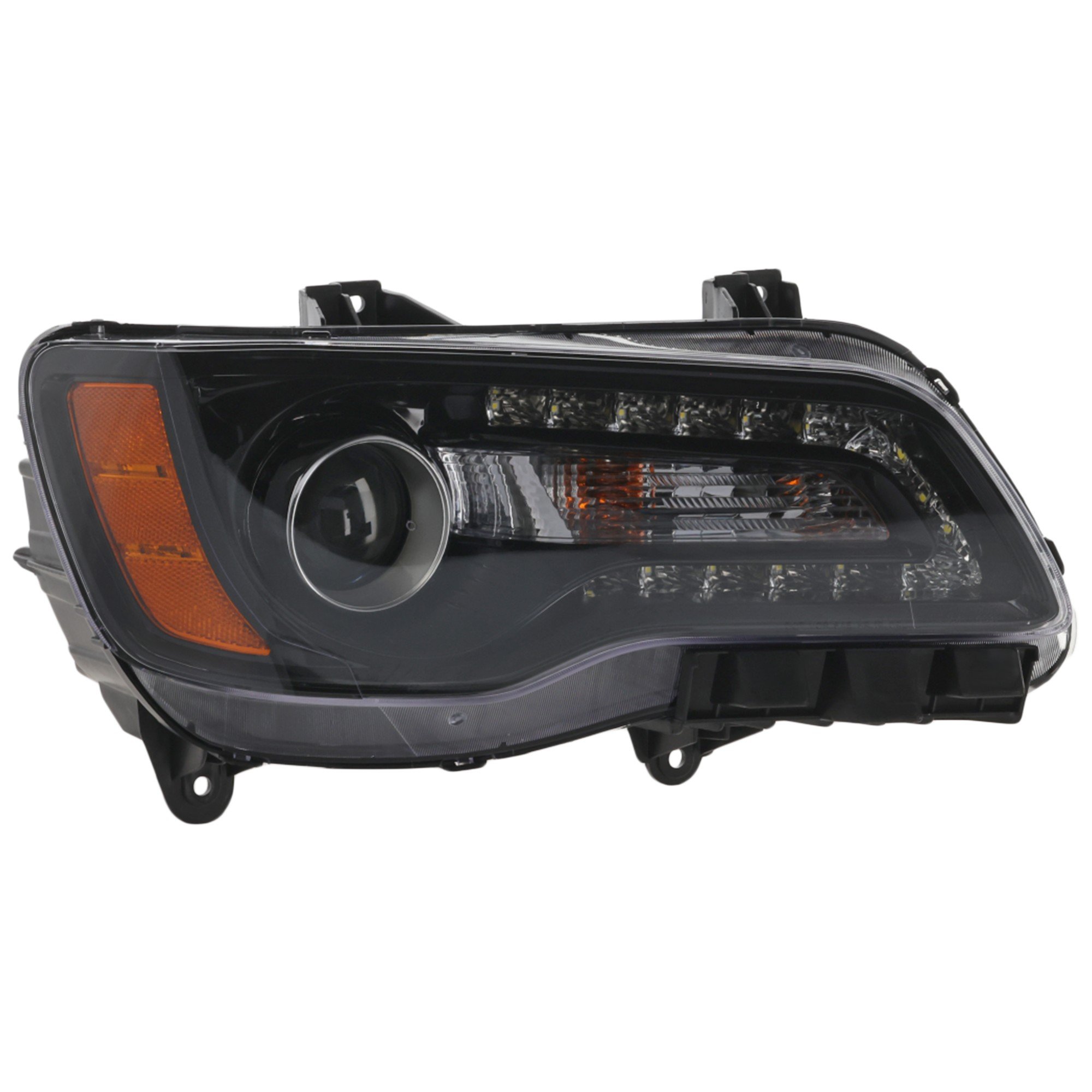 Headlight Assembly for Chrysler 300 2012-2014, Right (Passenger), Halogen, Black Interior, Replacement