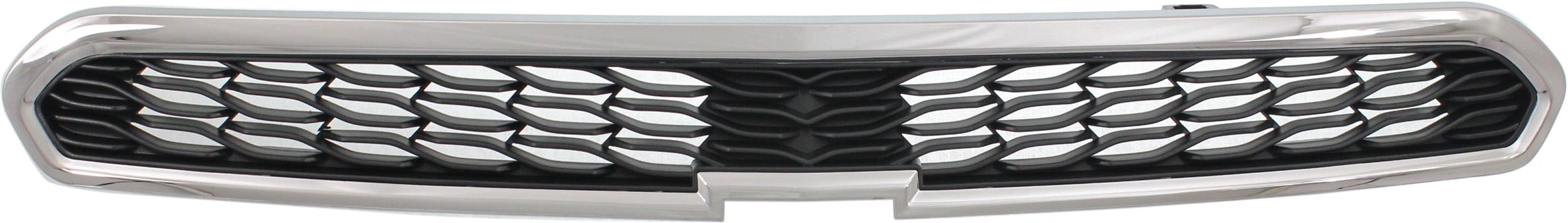 Upper Grille for Chevrolet Spark 2013-2015, Chrome Shell with Textured Black Insert, Without Fog Light Holes, Replacement