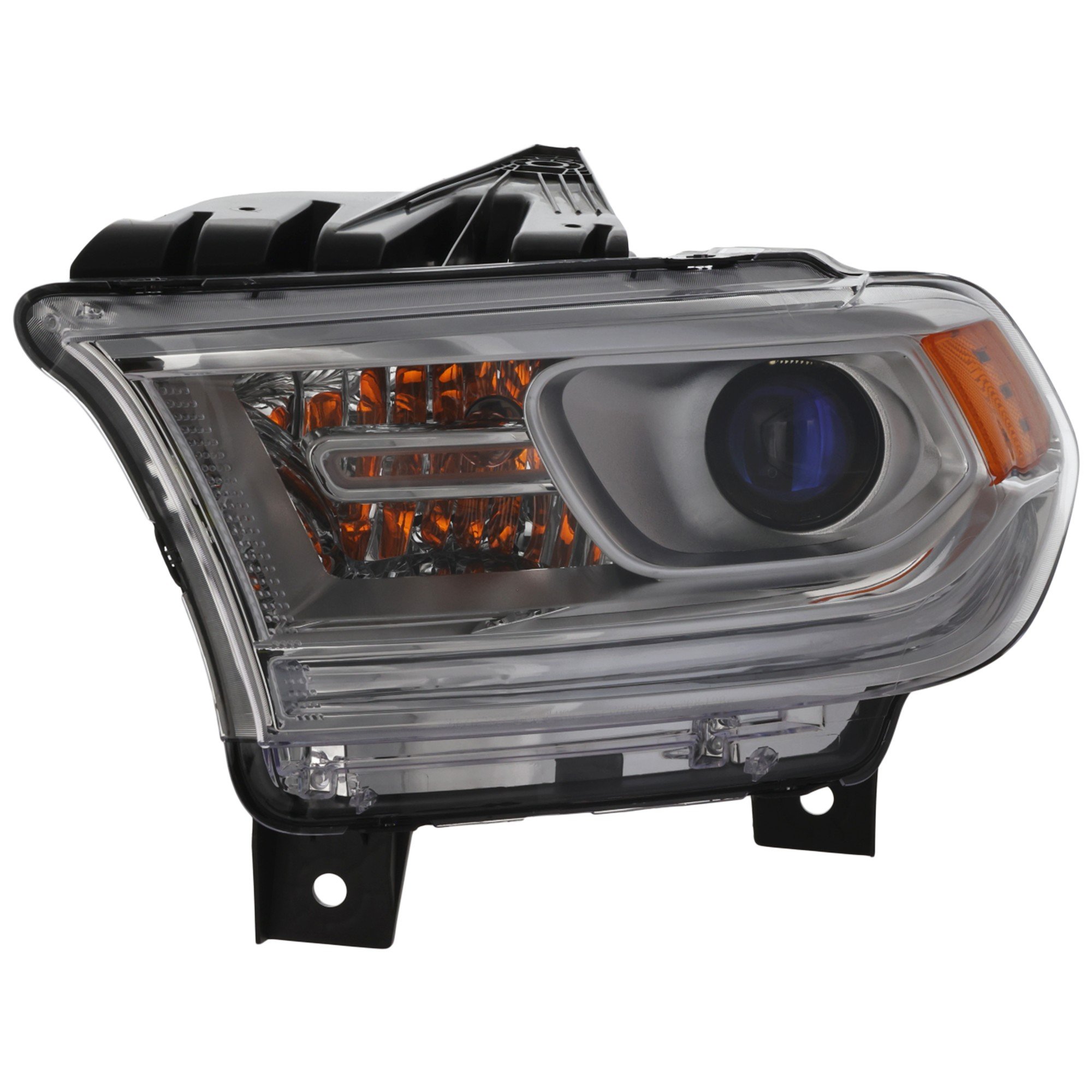 Headlight Assembly for Dodge Durango 2014-2017, Left (Driver), Halogen, without LED Daytime Running Lights, Chrome Interior, Replacement