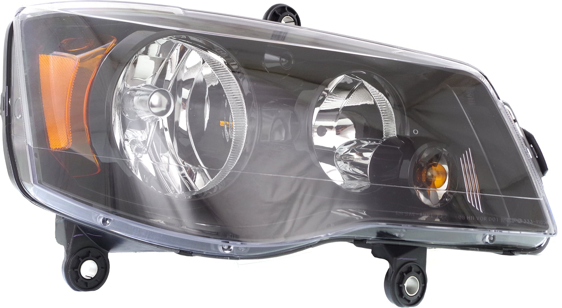 Headlight Assembly for Dodge Grand Caravan (2011-2020) and Chrysler Town and Country (2014-2016), Right (Passenger) Side, Halogen, Black Interior, Replacement