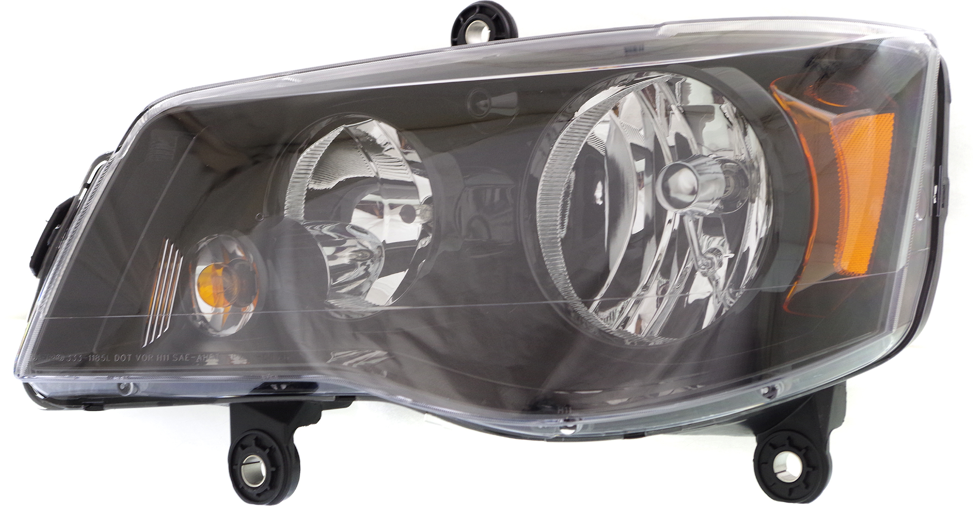 Headlight Assembly for Dodge Grand Caravan 2011-2020, Chrysler Town and Country 2014-2016, Left (Driver) Side, Halogen, Black Interior, Replacement (CAPA Certified)