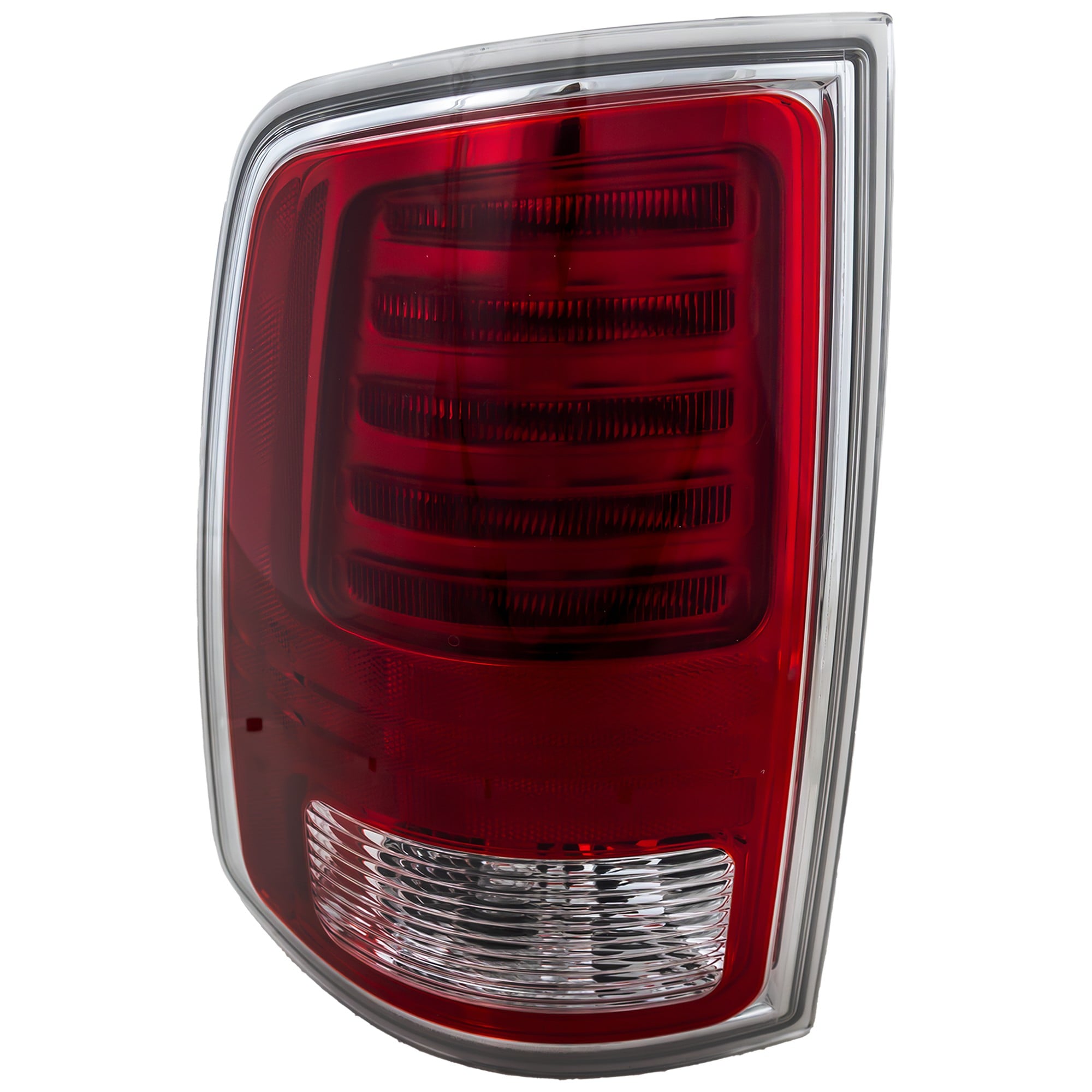LED Tail Light Assembly for RAM 1500 (2013-2018), RAM 2500/3500 (2014-2018) and 1500 Classic (2019-2022), Left (Driver), Premium Type with Chrome Interior, Replacement (CAPA Certified)
