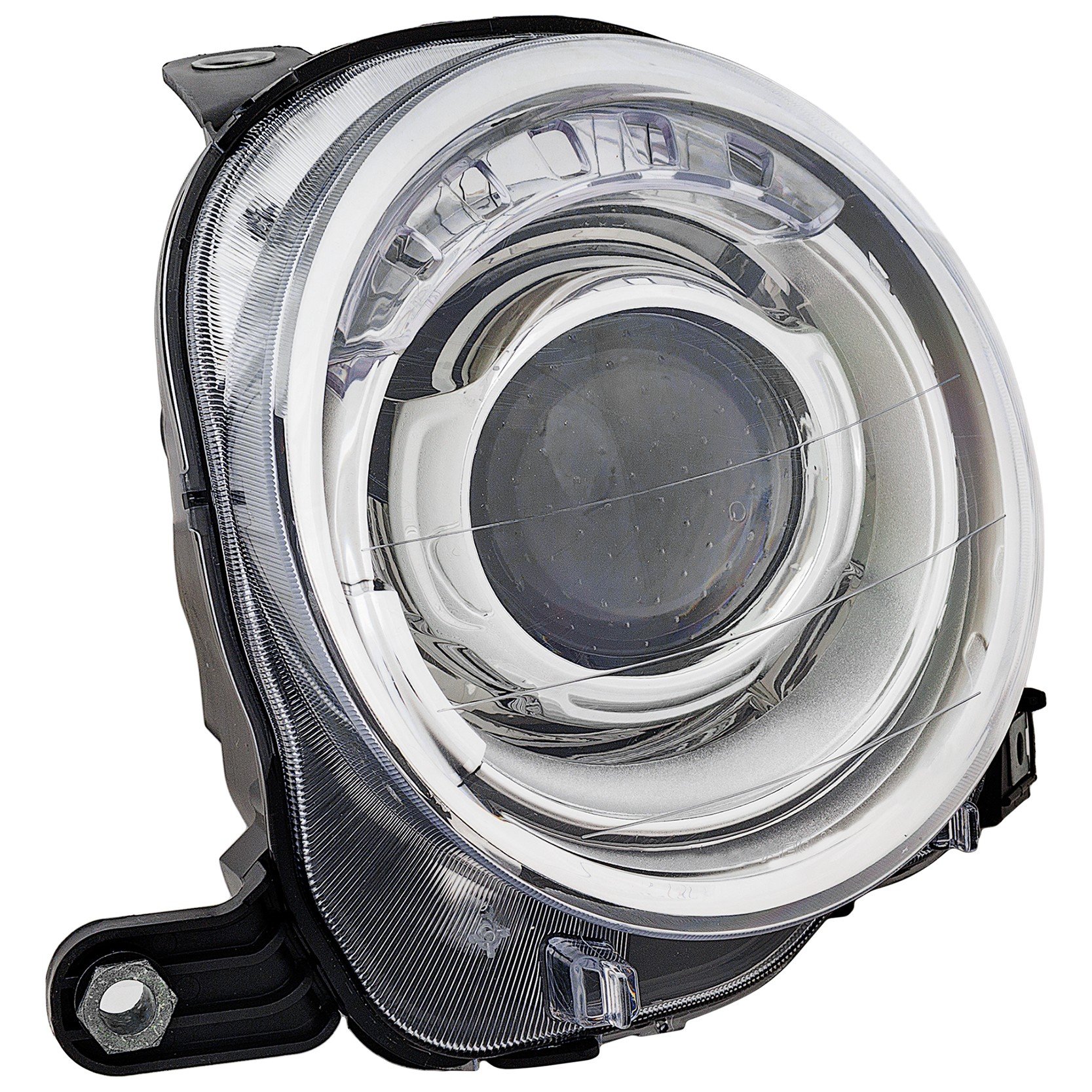 Projector Headlight Assembly for FIAT 500 Hatchback (2012 - 2019), Left (Driver), Halogen, without Black Trim, Replacement