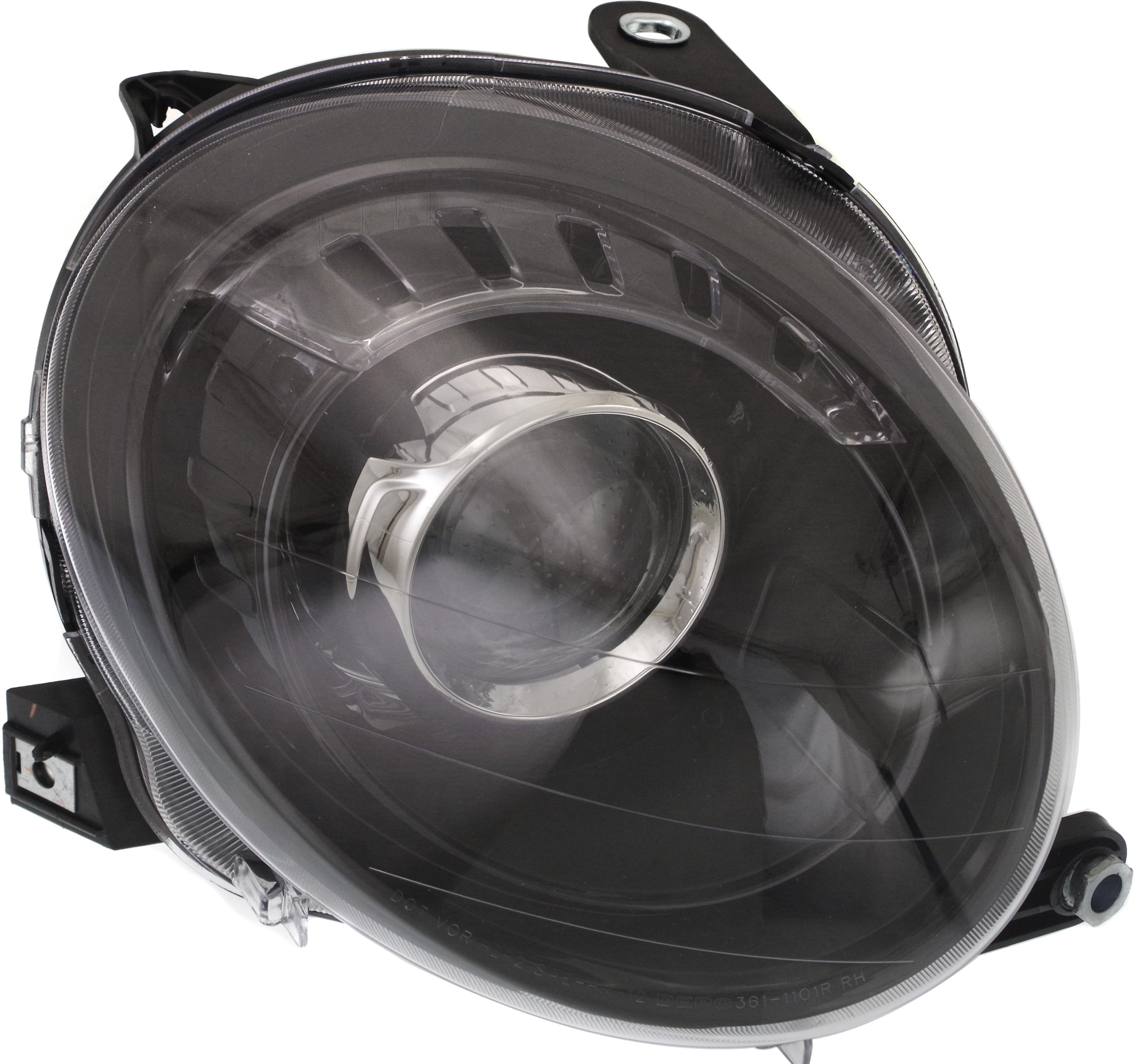 Projector Headlight Assembly for Fiat 500 Hatchback 2012-2019, Halogen, Right (Passenger) with Black Trim, Replacement (CAPA Certified)
