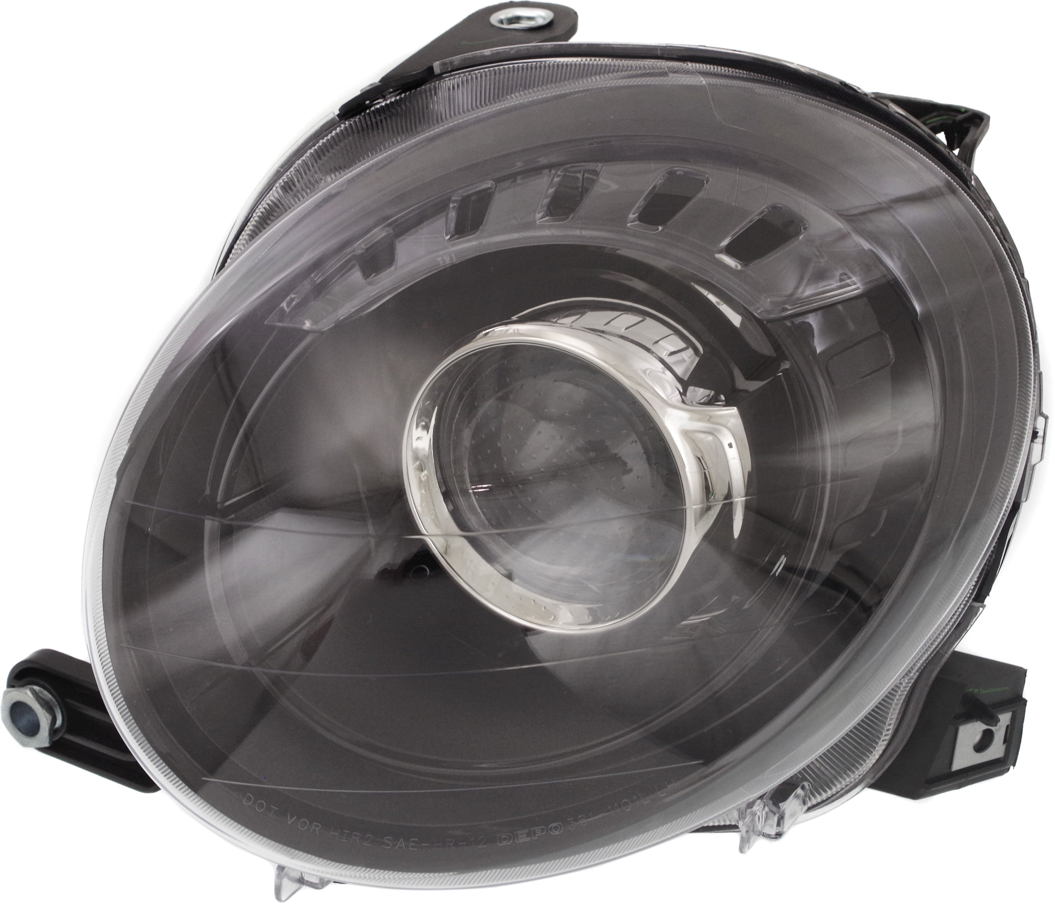 Projector Headlight Assembly for Fiat 500 Hatchback 2012-2019, Left (Driver), Halogen, with Black Trim, Replacement (CAPA Certified)