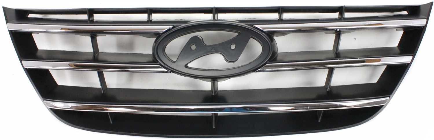 Grille for Hyundai Sonata 2009-2010, Chrome Shell and Insert, Painted Black, Replacement