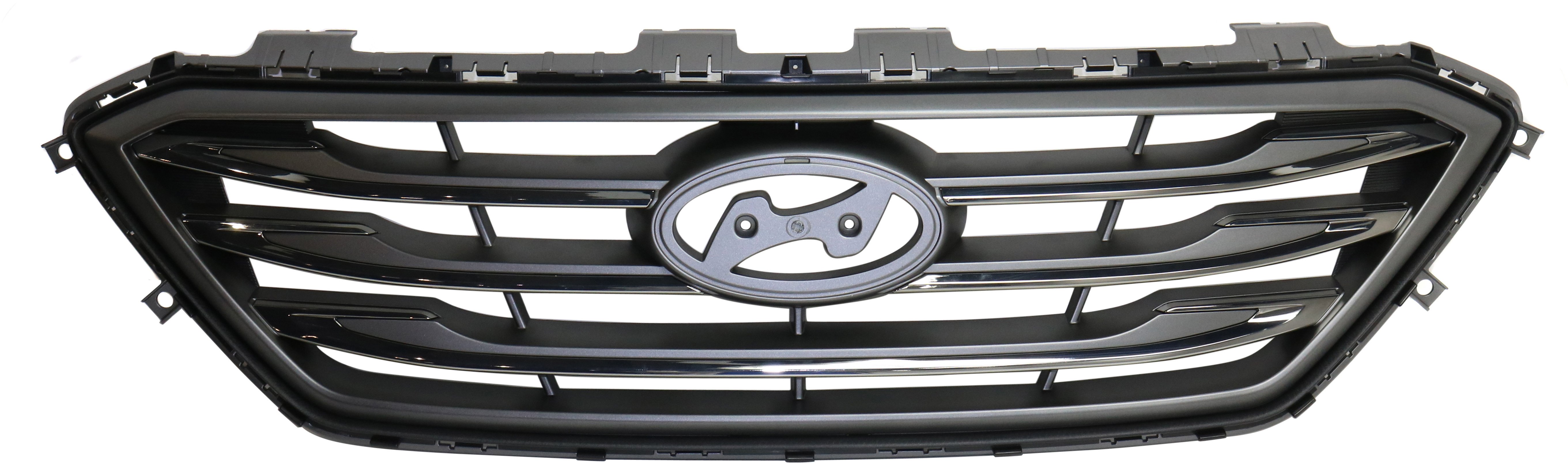 Grille for 2015-2017 Hyundai Sonata, Sport Type, Painted Silver Gray Shell, Insert with Chrome Molding, Excludes Hybrid Model, Without Auto Cruise Control, Replacement