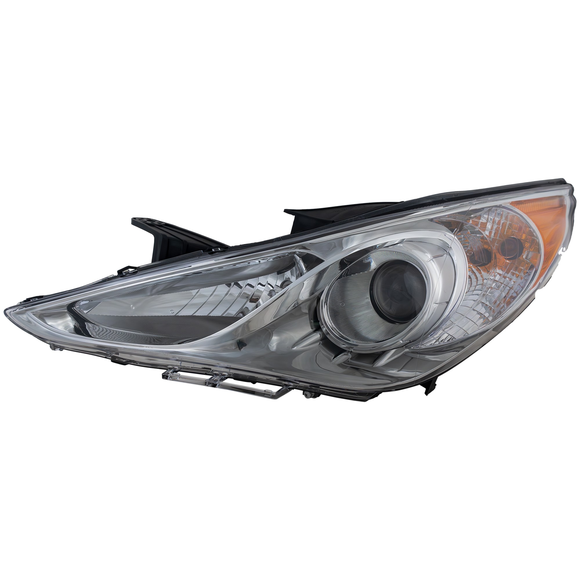 Headlight Assembly for Hyundai Sonata 2011-2014, Left (Driver), Halogen Type 2, with Chrome Interior, Excluding Hybrid Model, Replacement