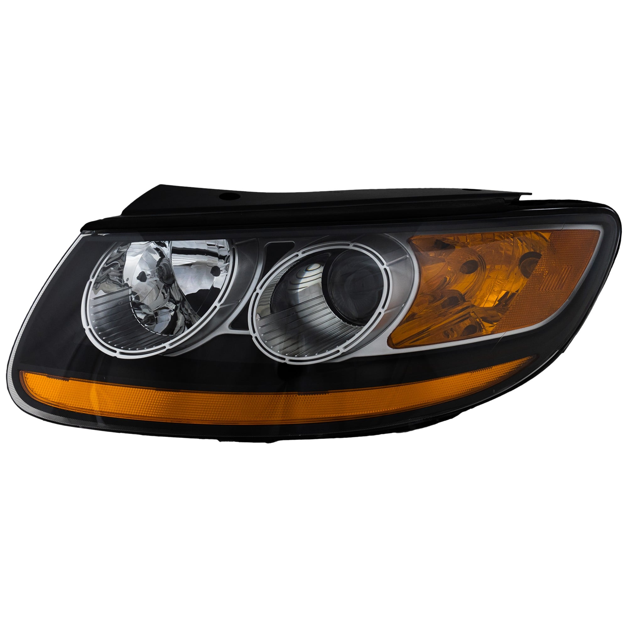 Headlight Assembly for Hyundai Santa Fe 2010-2012, Left (Driver) Side, Halogen Light with Amber Reflector, Replacement
