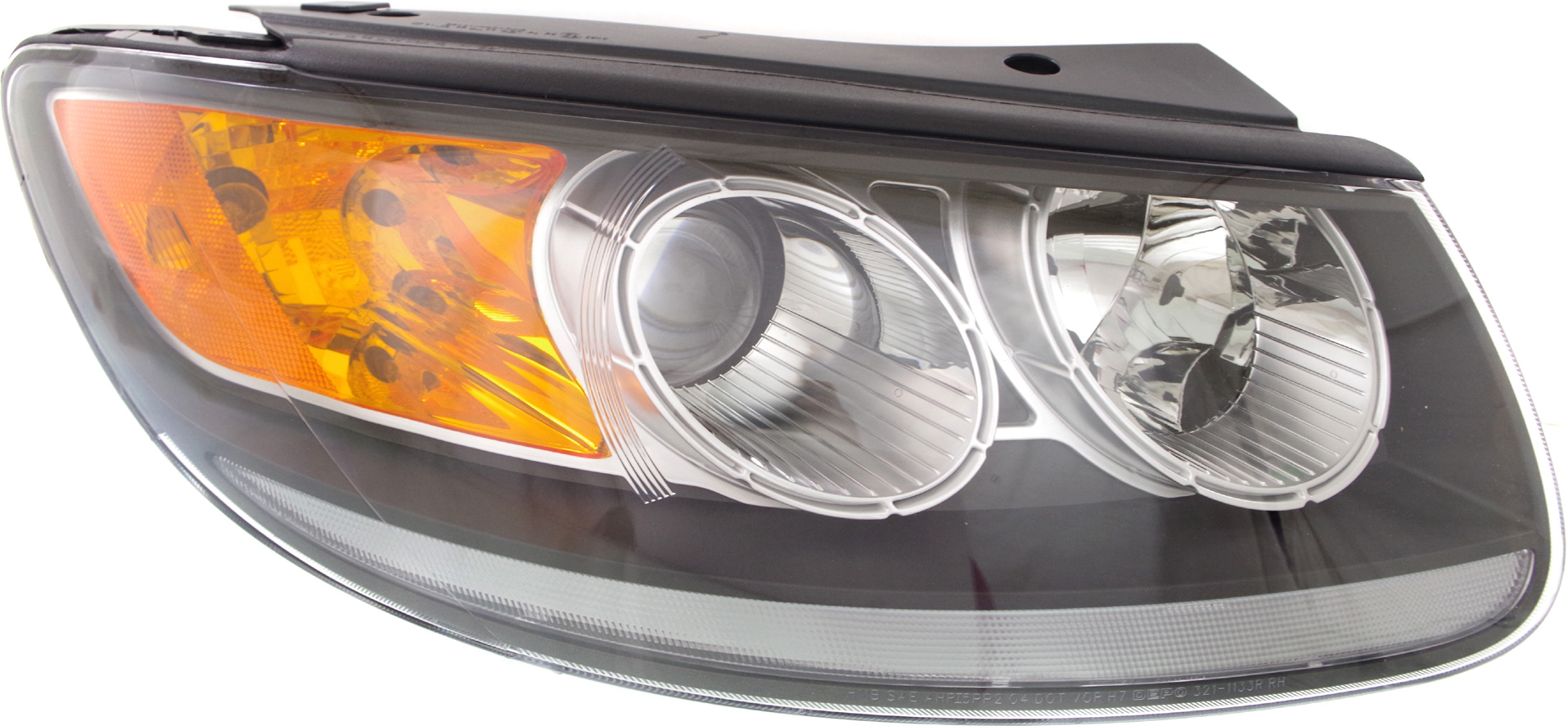 Headlight Assembly for Hyundai Santa Fe 2010-2012, Right (Passenger), Halogen, Clear Reflector, Replacement