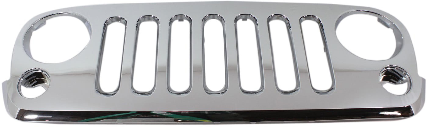 Plastic Grille with Chrome Shell and Insert for 2007-2016 Jeep Wrangler (JK), Replacement
