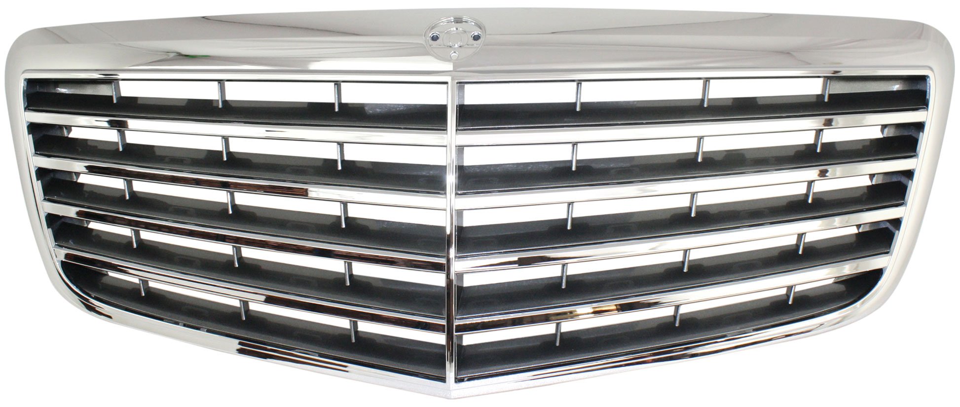 Chrome Shell/Painted Gray Insert Grille for Mercedes-Benz E-Class 2007-2009, Sedan/Wagon, Without Proximity Cruise Control, Replacement