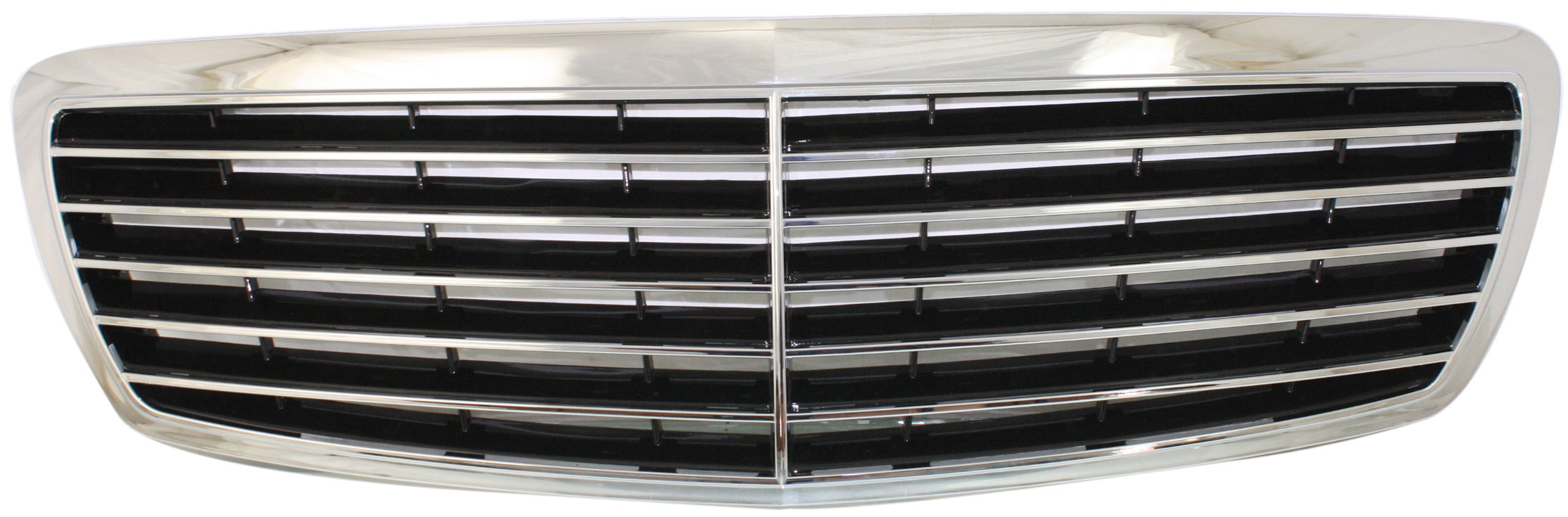Plastic Grille for Mercedes-Benz E-CLASS Sedan/Wagon, 2003-2006, Chrome Shell/Painted Black Insert, Avantgarde Package, Without Proximity Cruise Control, Replacement