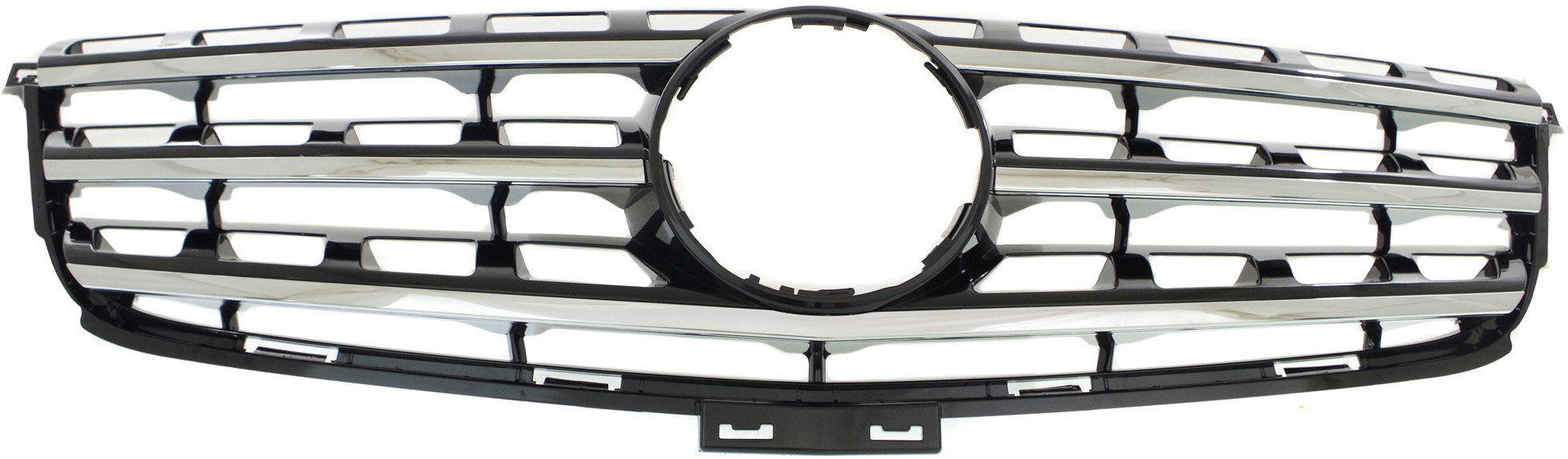 Grille for Mercedes ML-Class 2012-2015, Painted Black Shell and Insert with Chrome Molding, without Distronic Cruise Control, Replacement (CAPA Certified)