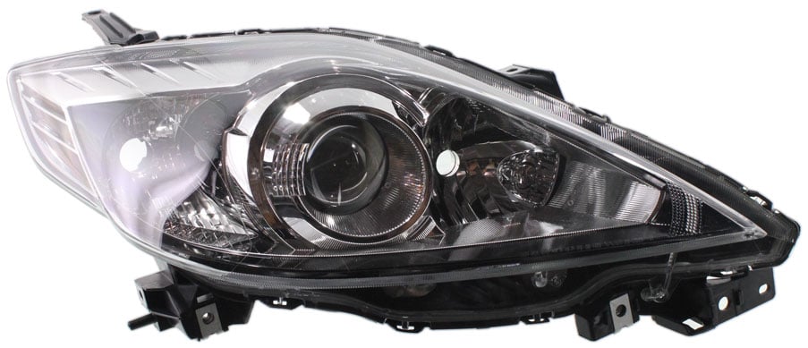 Headlight for Mazda 5 2008-2009, Right (Passenger) Side, Lens and Housing, Halogen Bulb Type, Black Interior, Replacement