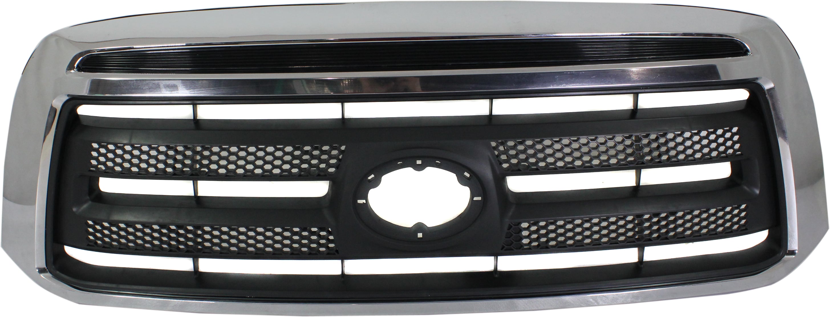 Chrome Shell/Textured Black Insert Grille for Toyota Tundra 2010-2013, Base Model, without Sport Package, Rock Warrior Package, Chrome Bumper, Replacement