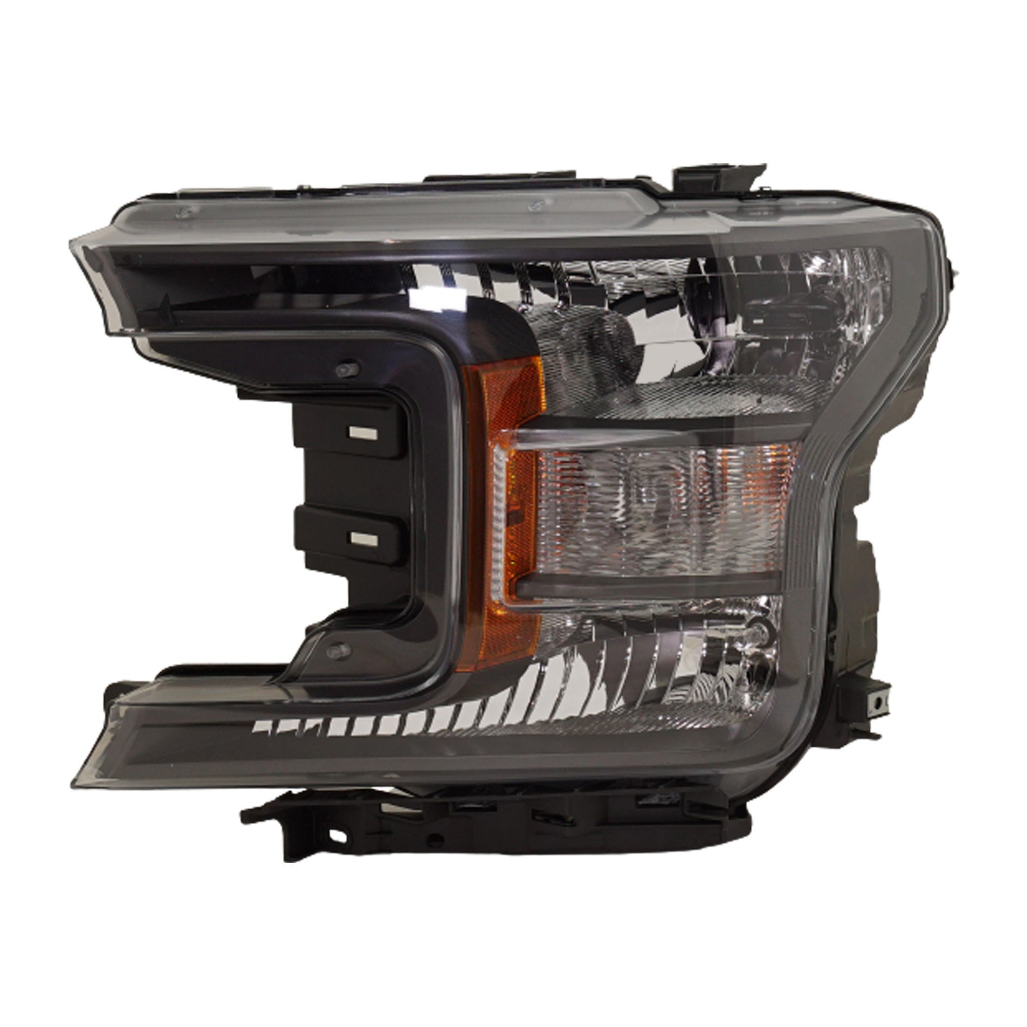 Headlight Assembly for Ford F-150 Pickup 2018-2020, Left (Driver), Halogen, for Crew Cab/Extended Cab, Lariat/XLT Models with Black Appearance Package/Standard Cab, XL Model, Replacement