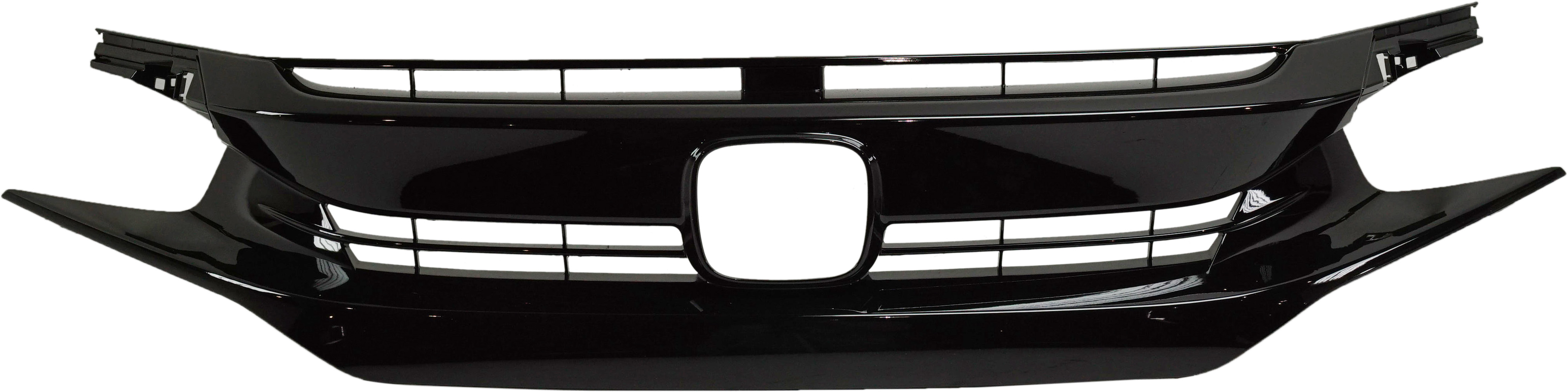 Painted Black Shell and Insert Grille for 2017-2019 Honda Civic Hatchback Models (Excludes Type R Model), Replacement (CAPA Certified)