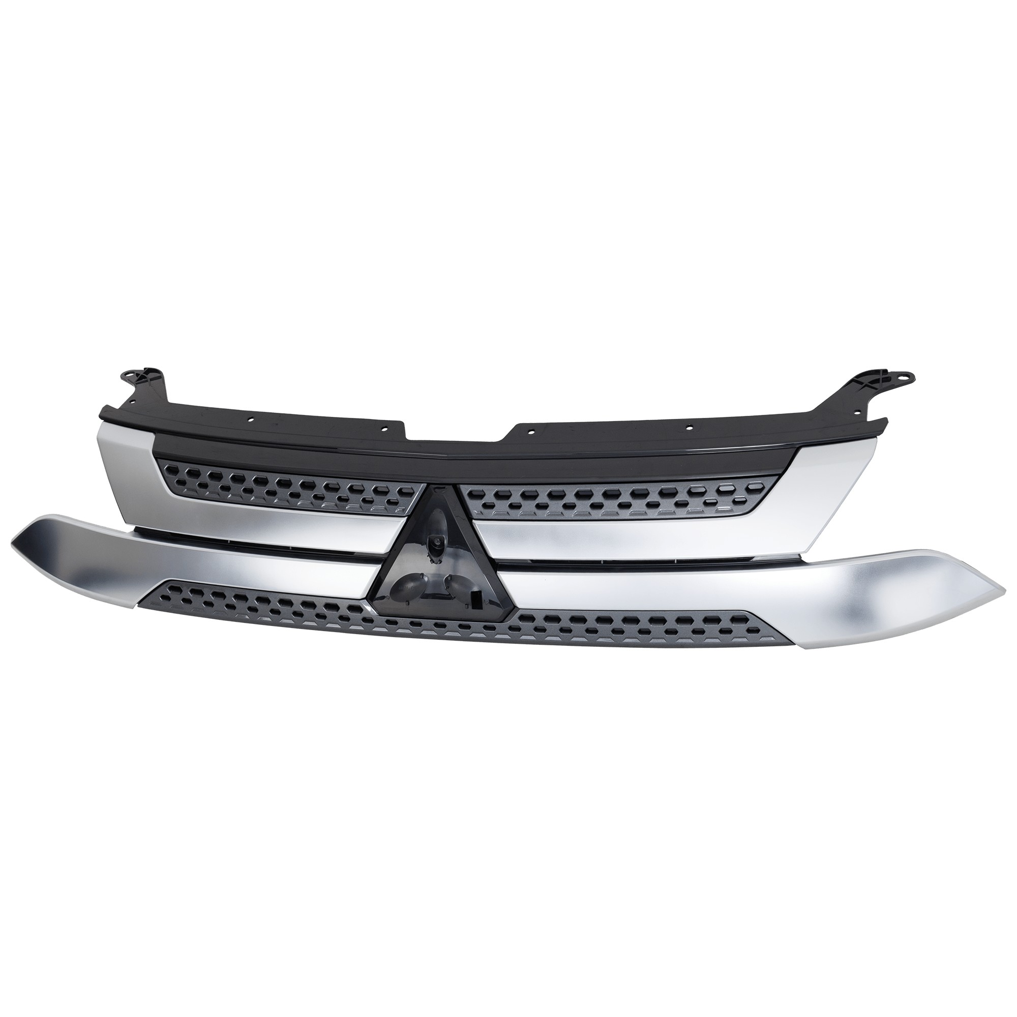 Grille for Mitsubishi Outlander 2019-2020, Textured Black Shell and Insert with Silver Gray and Chrome Molding, Replacement