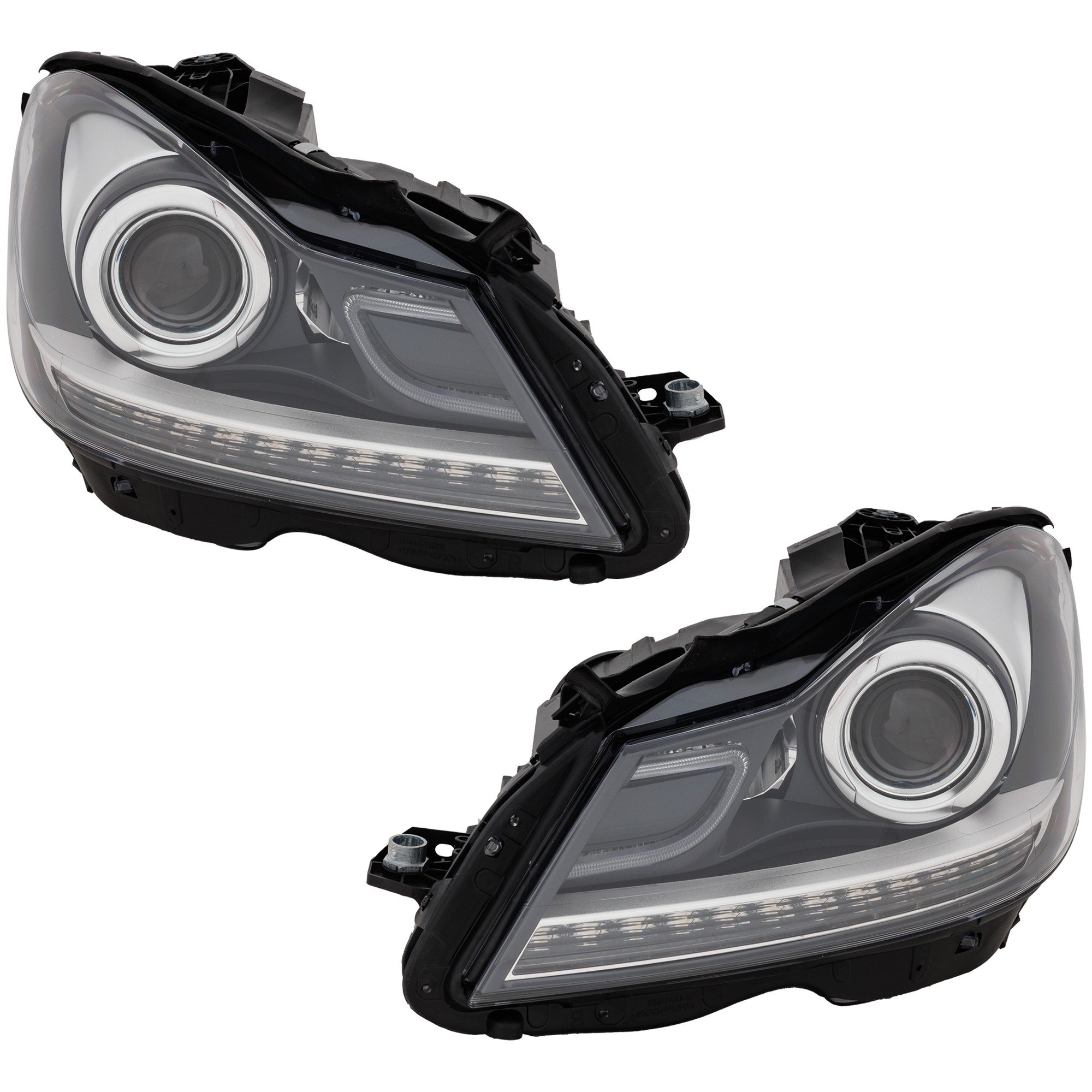 Projector Headlight Assembly for Mercedes Benz C-Class Coupe 2012-2014, Right (Passenger) and Left (Driver), Halogen, Black Interior, with LED Daytime Running Lights, without Corner Light, Replacement