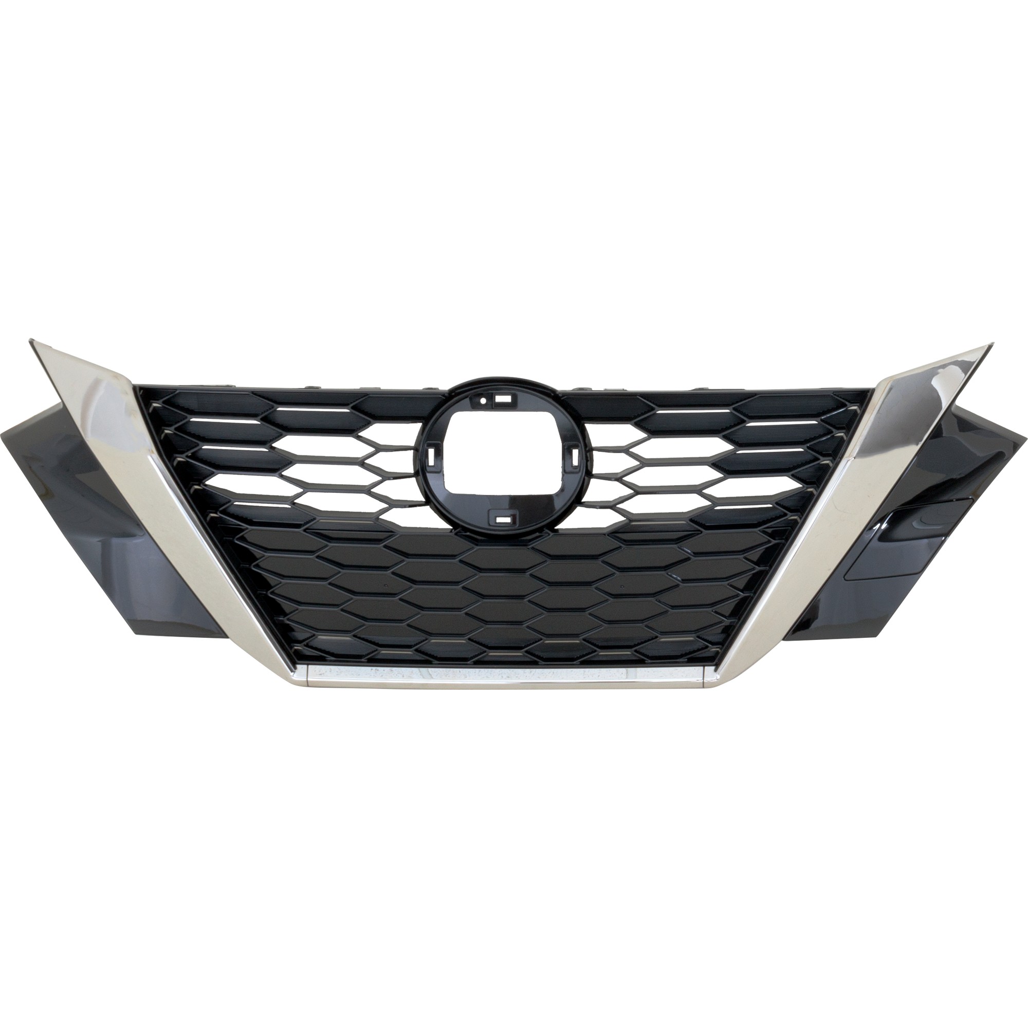 Grille for Nissan Sentra 2020-2023, Black Shell with Chrome Insert, Smoke Black Molding, No Camera Hole, Replacement