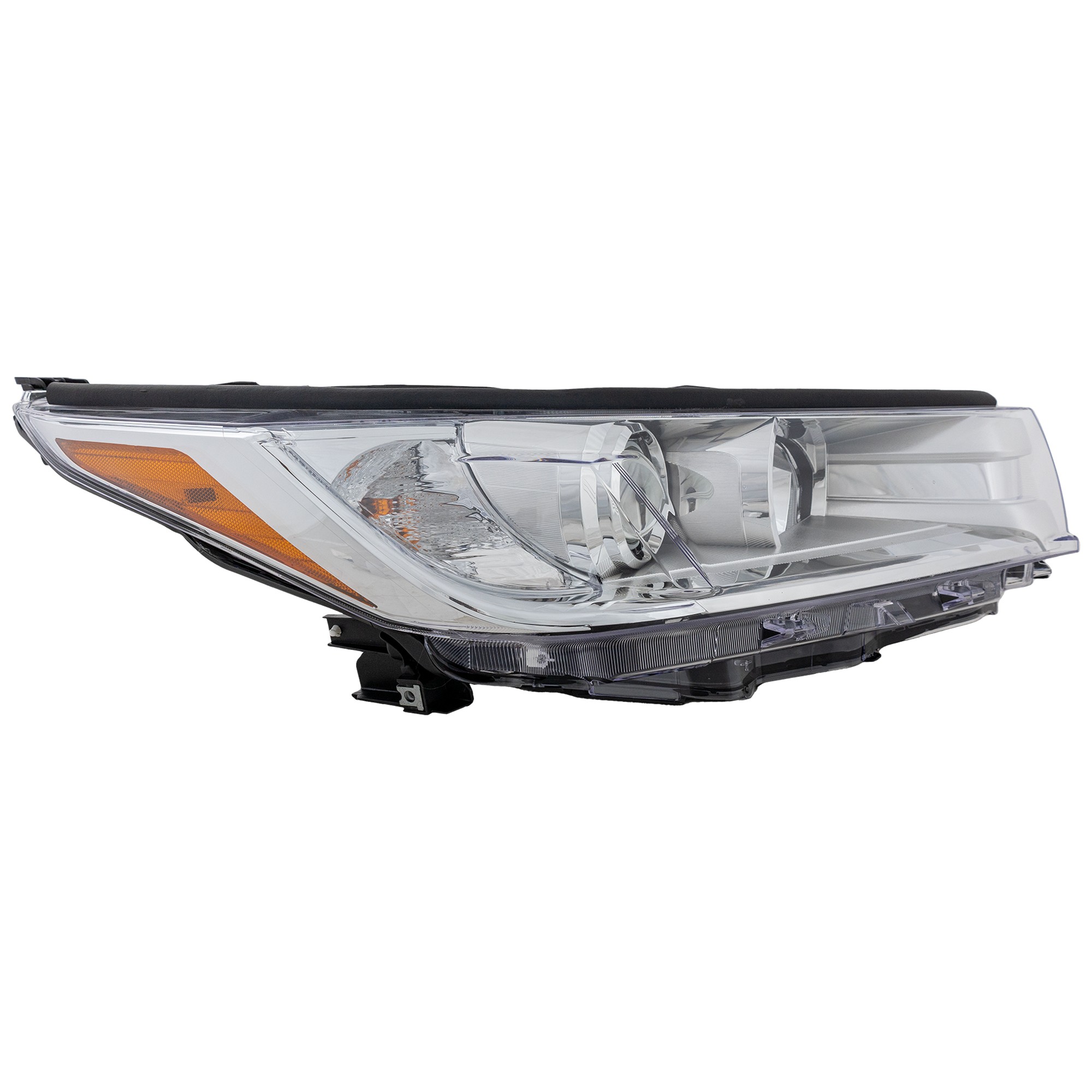 Headlight Assembly for Toyota Highlander 2017-2019 Right (Passenger), with Smoked Chrome Accent, without LED Daytime Running Light, Replacement (CAPA Certified)