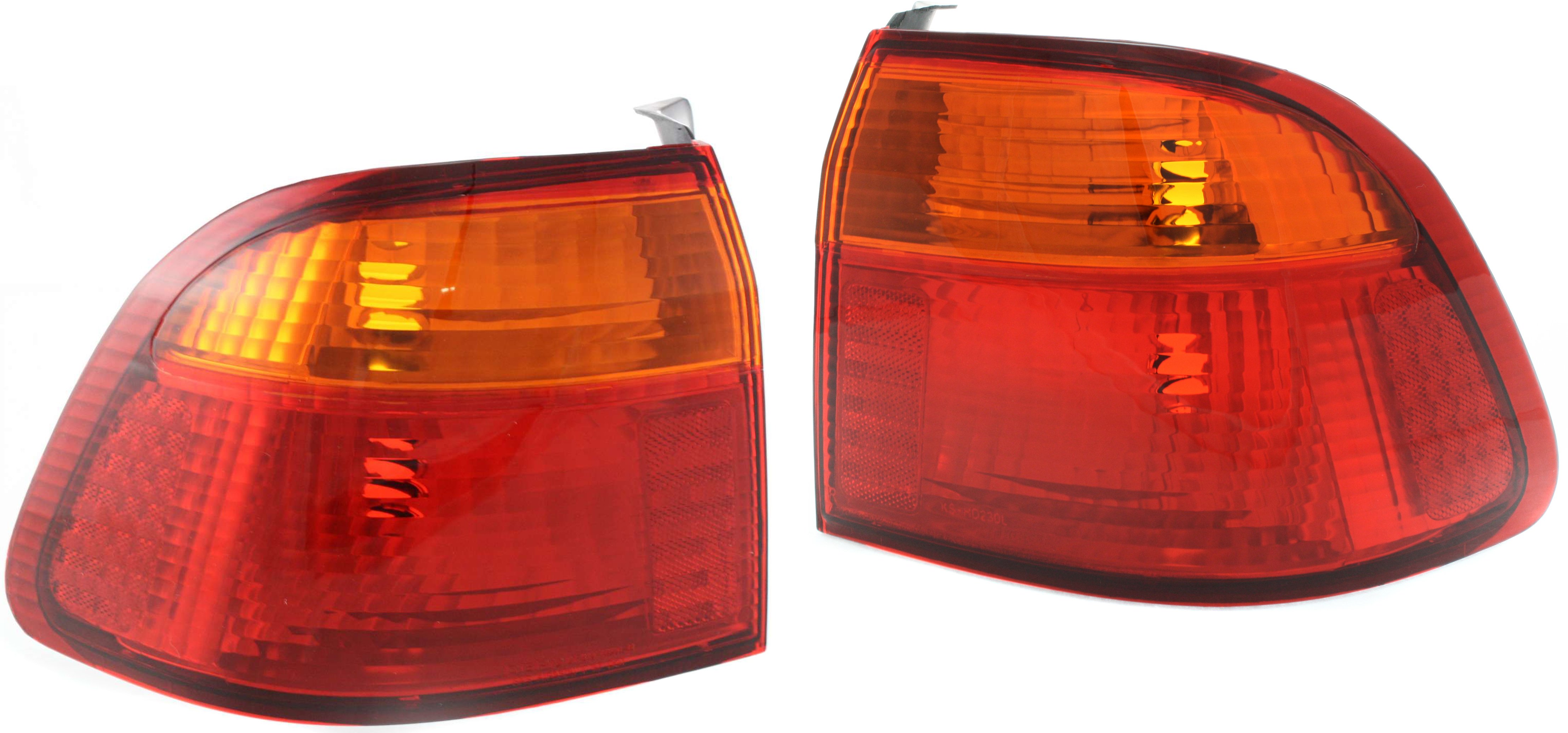 Outer Tail Light Lens and Housing Pair/Set for 1999-2000 Honda Civic Sedan, Right (Passenger) and Left (Driver), Replacement