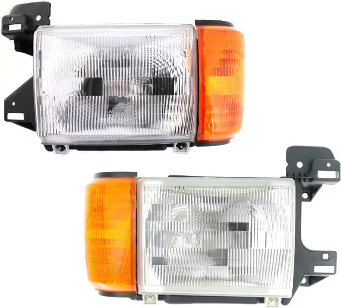 Headlight Assembly Pair/Set for Ford F-Series 1987-1991, Right (Passenger) and Left (Driver), Halogen, with Side Marker Light, without Trim, Replacement Models: for F-150, F-250, F-350
