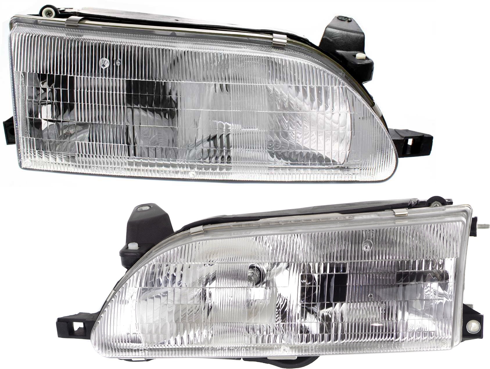 Pair/Set - Headlight Assembly for 1993-1997 Toyota Corolla, Halogen, Right (Passenger) and Left (Driver) Replacement