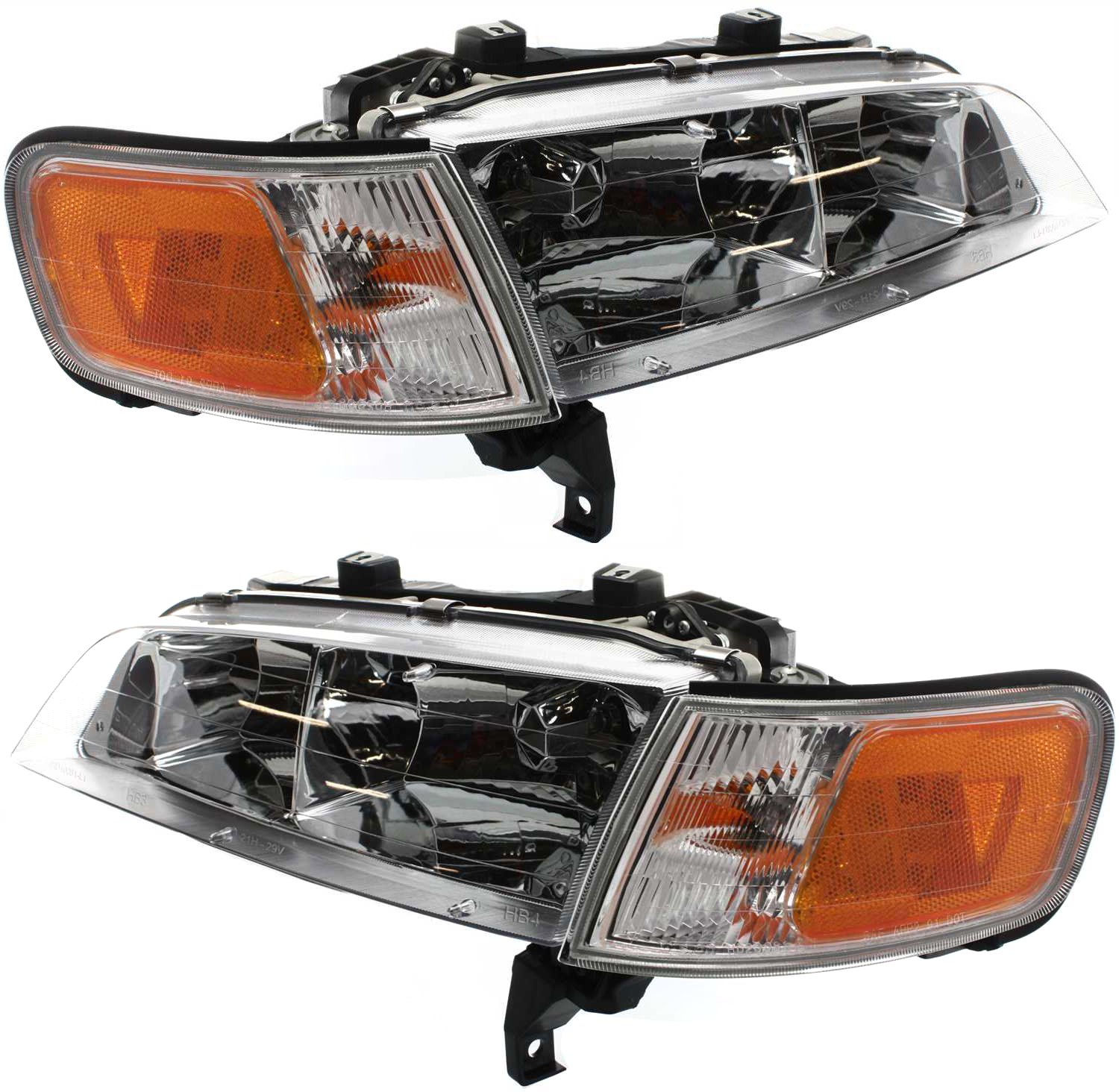 Headlight Assembly Pair/Set for 1994-1997 Honda Accord, Halogen, Right (Passenger) and Left (Driver) with Corner Light, Replacement