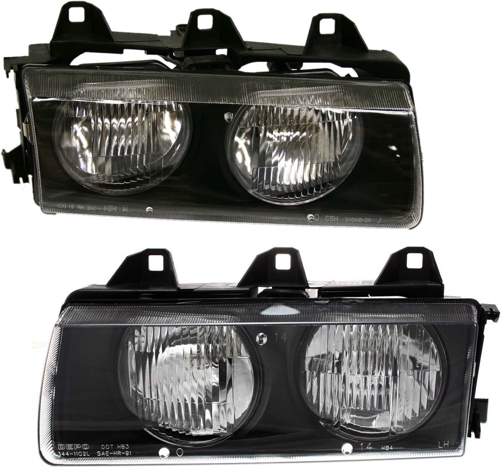 Headlight Assembly for BMW 3-Series (1992-1999), Halogen, Right (Passenger) and Left (Driver), Replacement Pair/Set - Fits 318i, 318is, 318ti, 320i, 323i, 325i, 325is, 328i, M3.