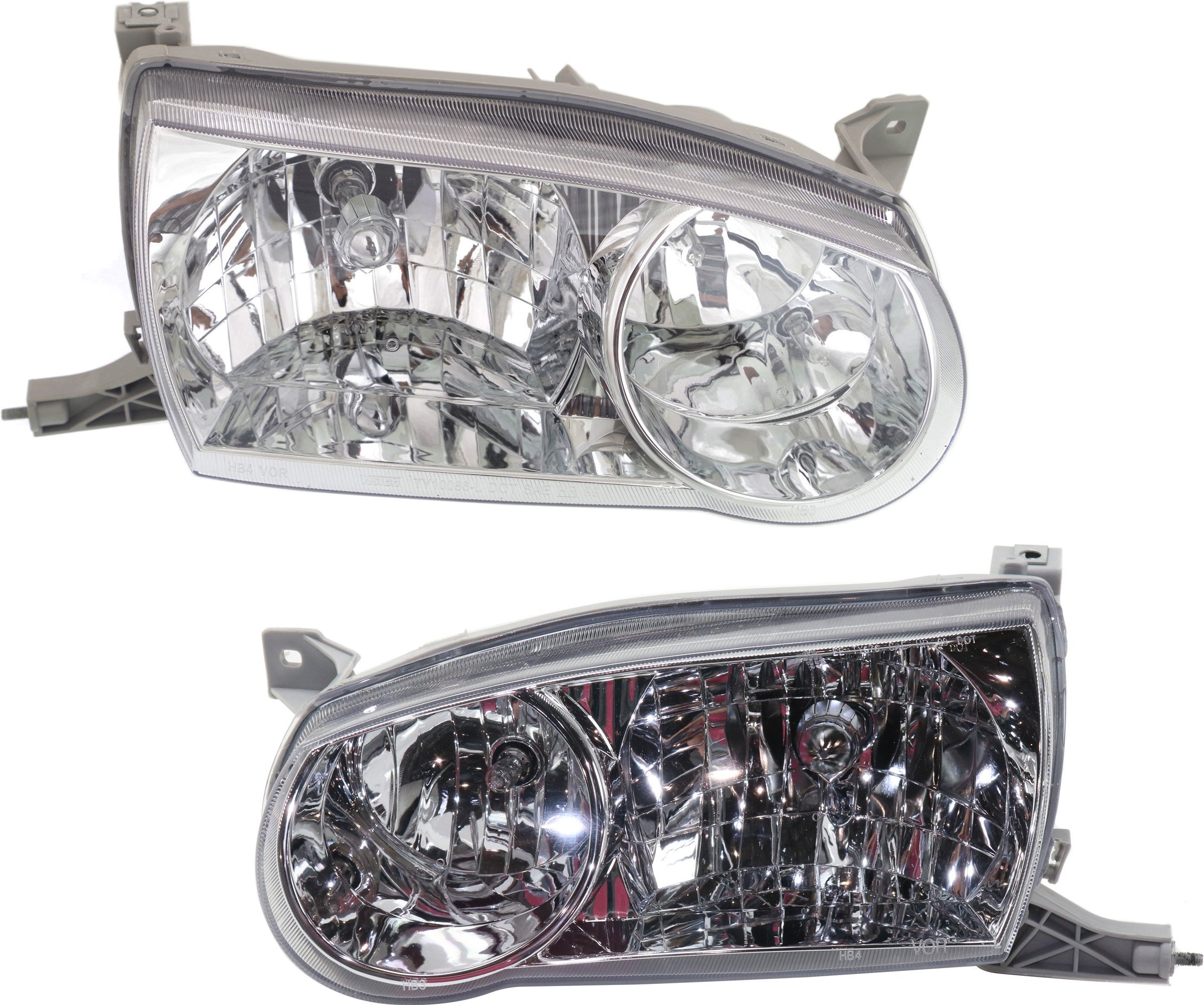Headlight Assembly Pair/Set for 2001-2002 Toyota Corolla, Right (Passenger) and Left (Driver), Halogen Replacement