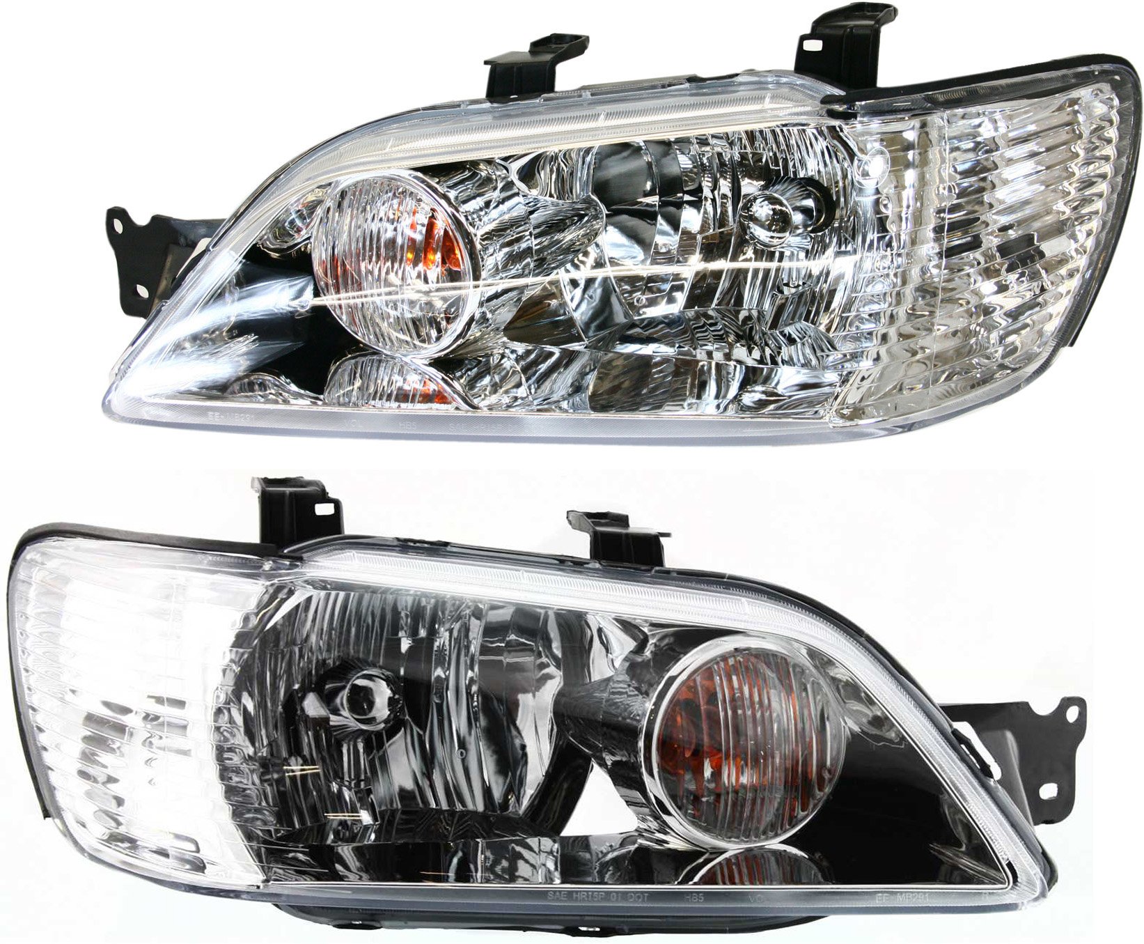 Headlight Assembly for 2002-2003 Mitsubishi Lancer, Right (Passenger) and Left (Driver), Halogen, Replacement Pair/Set