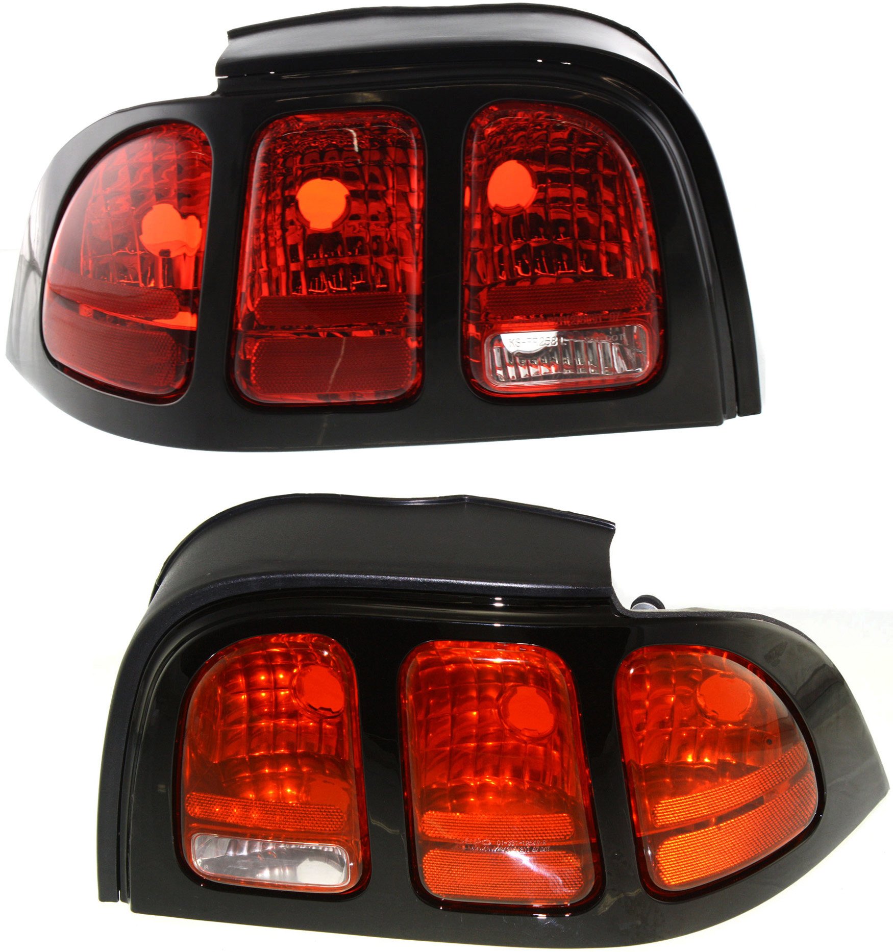 Tail Light Lens and Housing Pair/Set for 1996-1998 Ford Mustang, Right (Passenger) and Left (Driver) Sides, Rim without Painted Replacement