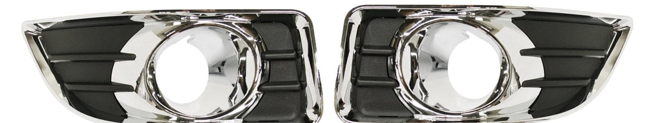 Front Fog Light Molding Pair/Set for Chevrolet Malibu 2006-2008 LT/LTZ (6th Gen) Models, Right (Passenger) and Left (Driver), Black with Chrome Trim, Plastic Replacement