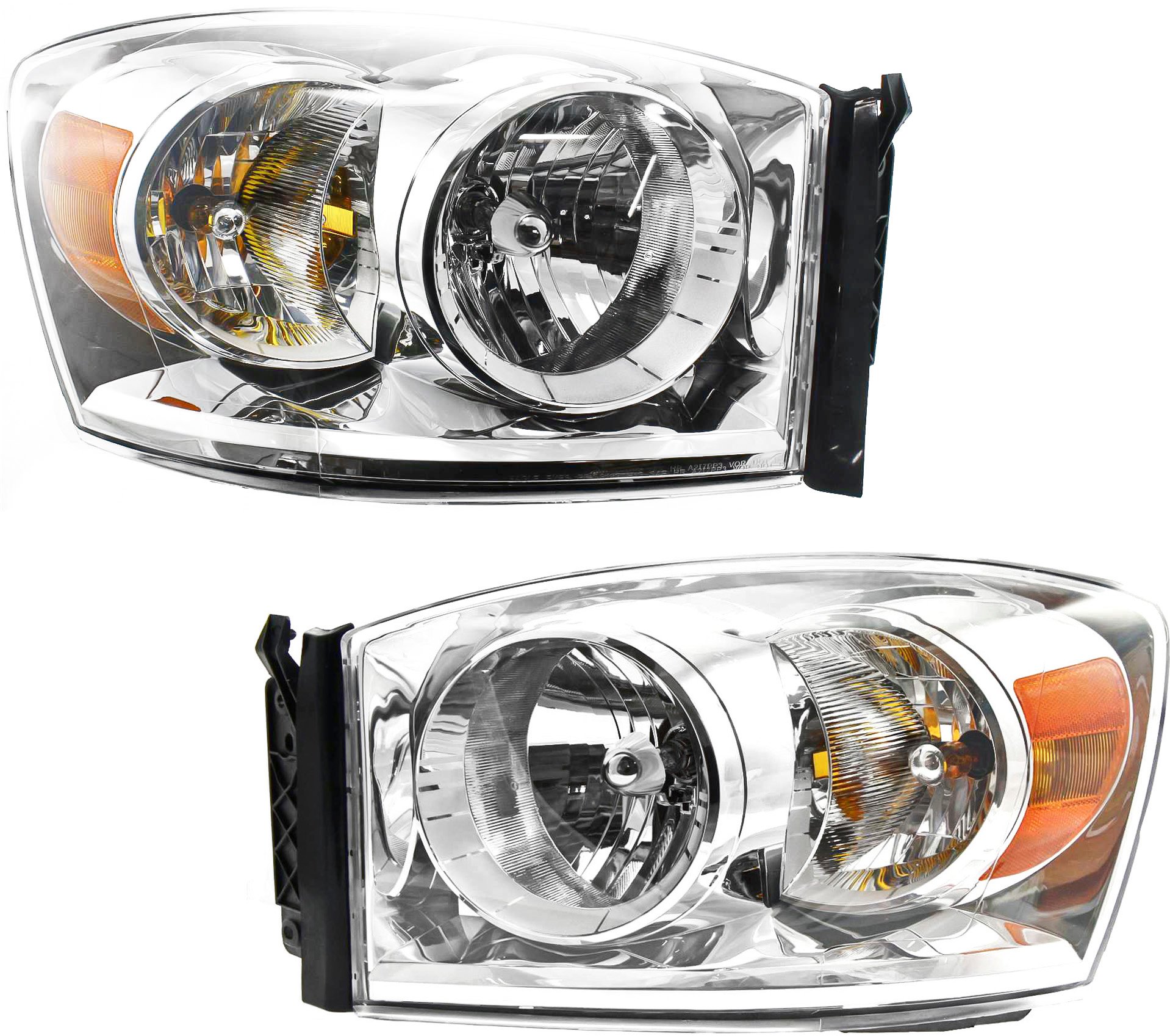 Headlight Assembly Pair/Set for Dodge Full Size Pickup 2007-2009, Halogen, Right (Passenger) and Left (Driver), Replacement