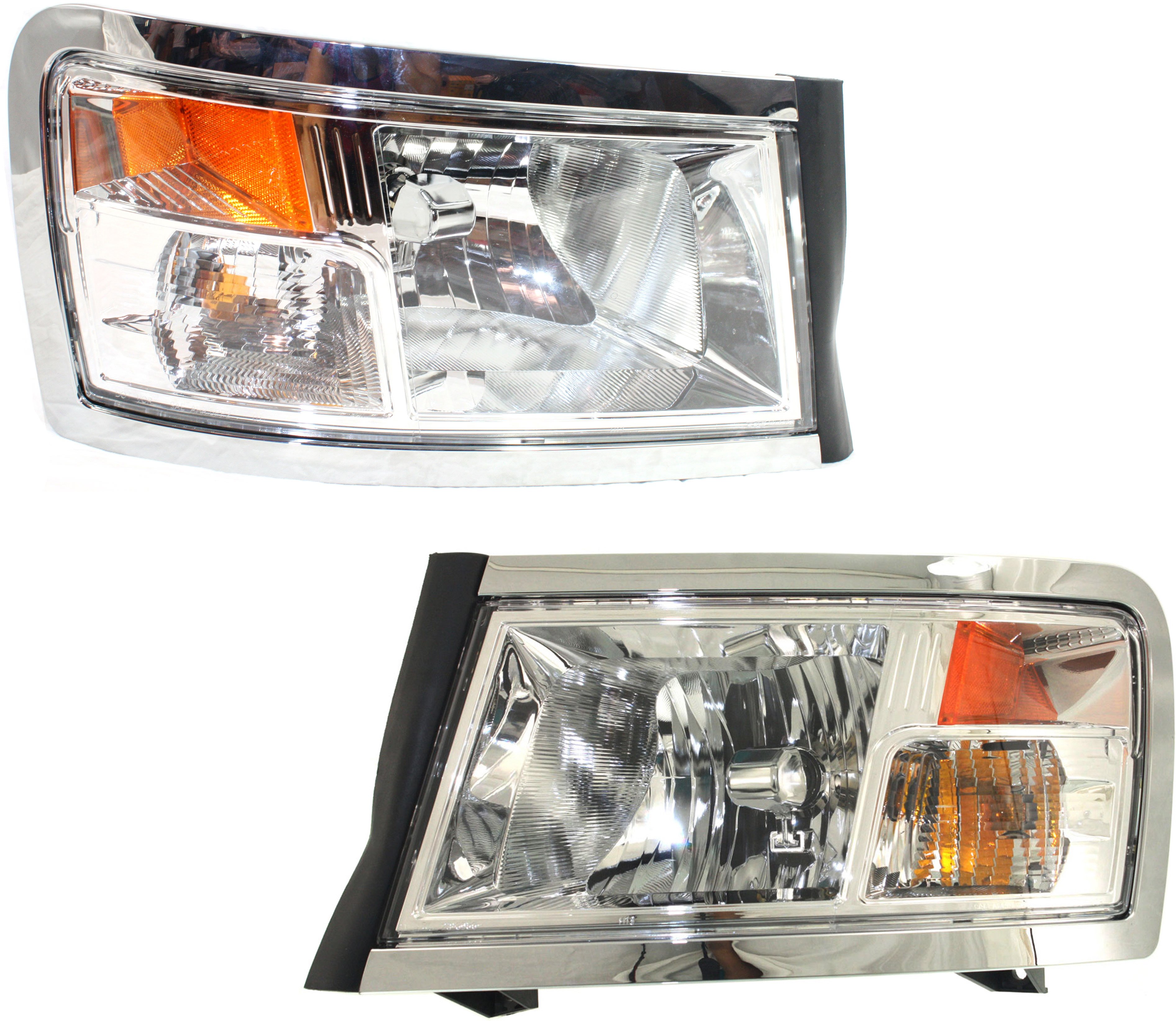 Headlight Assembly Pair/Set for Dodge Dakota 2008-2011, Right (Passenger) and Left (Driver), Halogen, Chrome Interior, Replacement