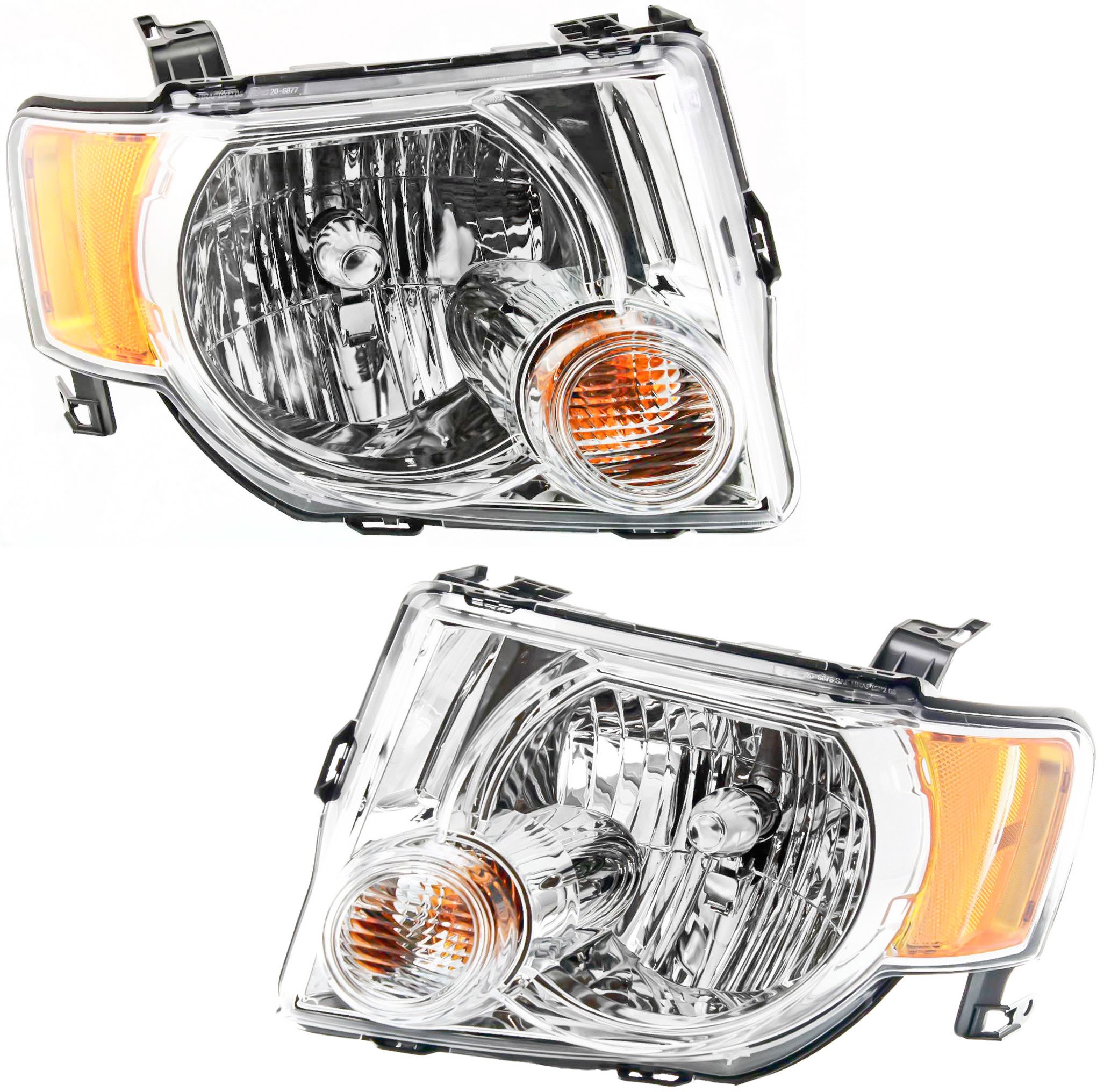 Headlight Assembly for Ford Escape 2008-2012, Right (Passenger) and Left (Driver), Halogen Replacement Pair/Set