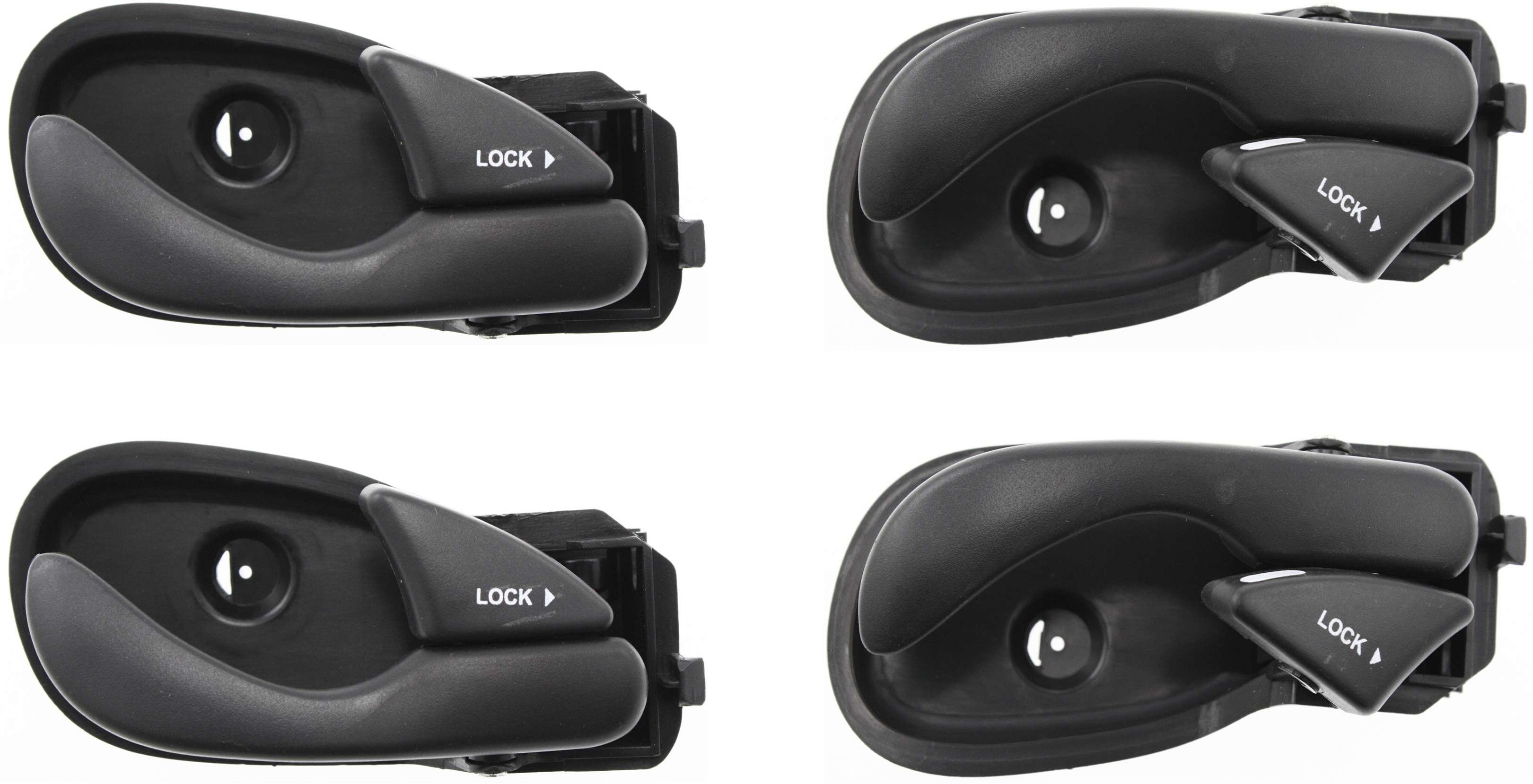 Front and Rear Interior Door Handle Pair/Set for 2000-2007 Ford Focus, Right (Passenger) and Left (Driver), Textured Black Plastic Replacement 