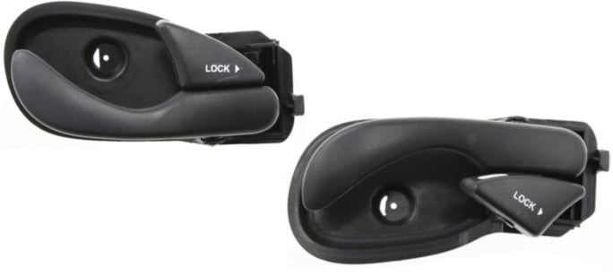 Front Interior Door Handle Pair/Set for 2004 Ford Focus, Right (Passenger) and Left (Driver), Textured Black, Plastic with Door Lock Button, Equals Rear, Replacement