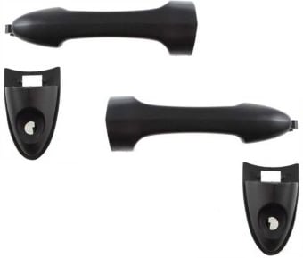 Front Door Handle Pair/Set for 2000-2007 Ford Focus, Right (Passenger) & Left (Driver), Outside, Textured Black, with Keyhole, Cap, Cover, Pad, Handle - Replacement