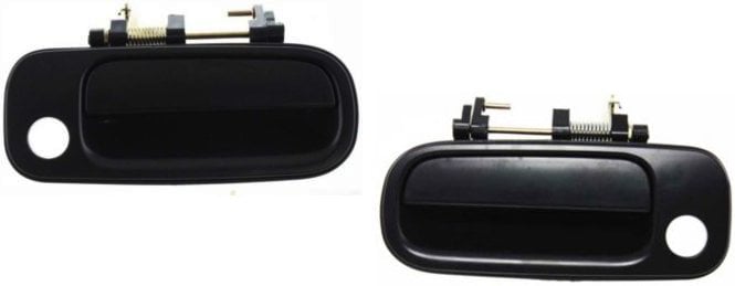 Front Exterior Door Handle Pair/Set for 1992-1993 Toyota Camry, Right (Passenger) and Left (Driver), Smooth Black with Keyhole, Replacement